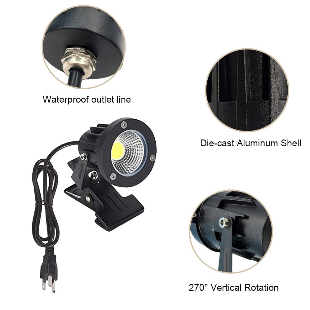 Youngine 5W COB LED Clip Light - IP65 Waterproof Adjustable Desk Spotlight with US Plug - Perfect for Coffee Shops, Flags, and Home Office (Warm White) | Indoor & Outdoor Task Lighting for Reading, Display, and Workspaces
