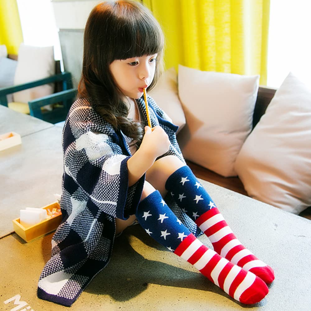 USA Flag Kids Socks - Patriotic Star Knee High Socks for Boys & Girls, Baby Toddler Children - Perfect for 4th of July, Memorial Day & School Spirit Events