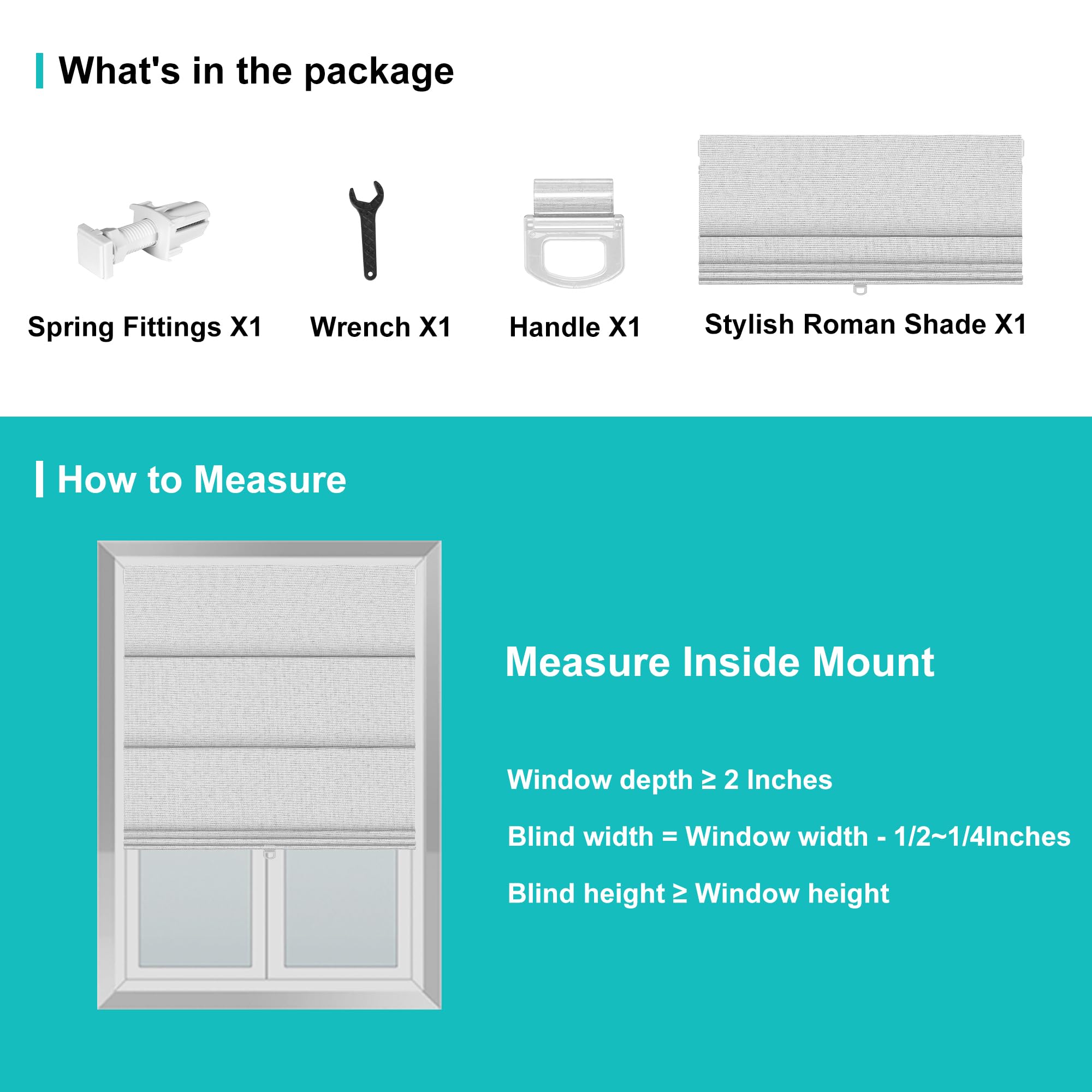 BERISSA No Drill Cordless Blackout Roman Shades - Easy Install Room Darkening Roll Up Window Blinds for Inside Mount | Custom Size Jacquard Blue Fabric | Perfect for Bedrooms, Nurseries & Home Theater Light Control