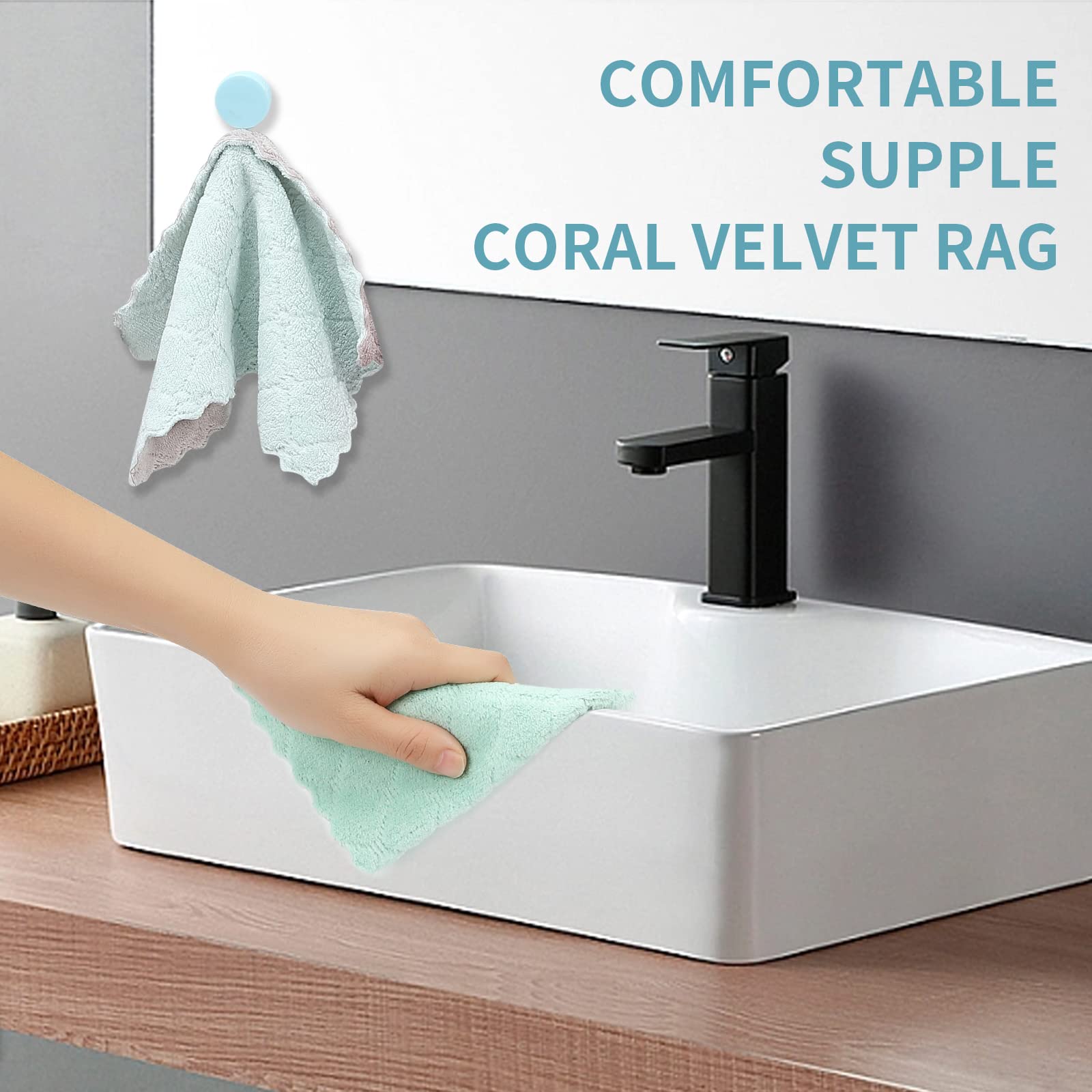 20Pcs Super Absorbent Coral Fleece Dish Towels & Kitchen Cloths - Premium Nonstick Oil Washable Fast Drying Dish Rags for Cleaning Dishes, Glassware, Tables & Pet Paws (Green & Gray) - Perfect for Daily Kitchen Cleaning, Dish Drying & Household Chores