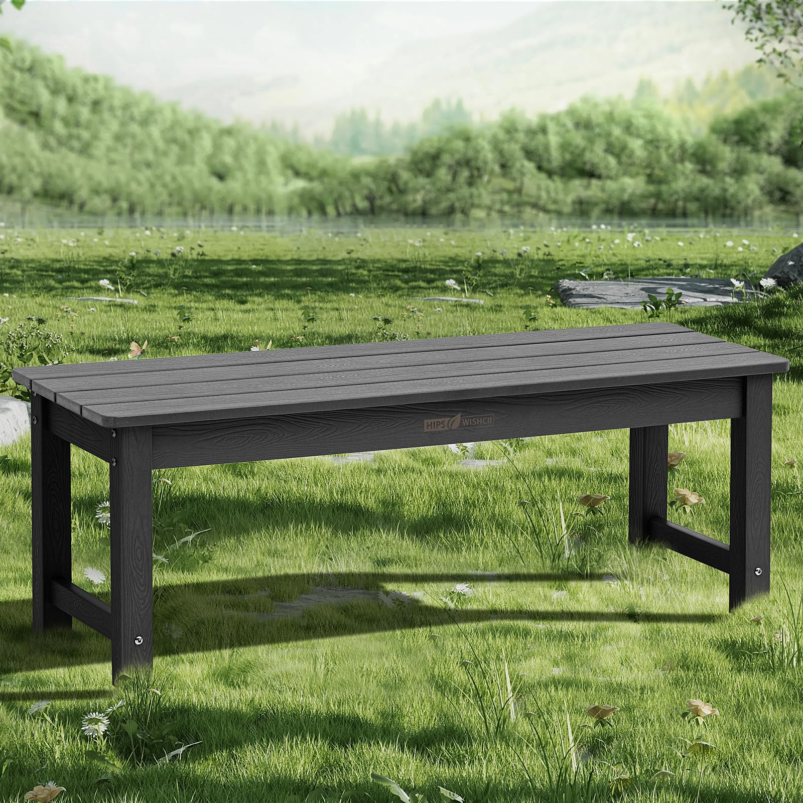 Durable 2-Person Outdoor Bench - Weatherproof Poly Lumber Patio Furniture - Fade & Rot Resistant Backless Garden Bench for Park, Porch & Yard (Black) - Perfect for Relaxing in Gardens, Patios & Outdoor Spaces