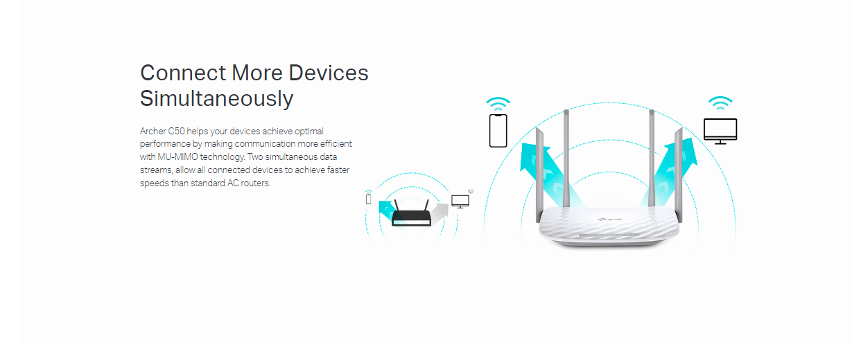 TP-Link Archer C50 AC1200 Dual Band Wireless WiFi Router with 4 External Antennas - High-Speed Internet for Home & Office Streaming, Gaming, and Video Calls