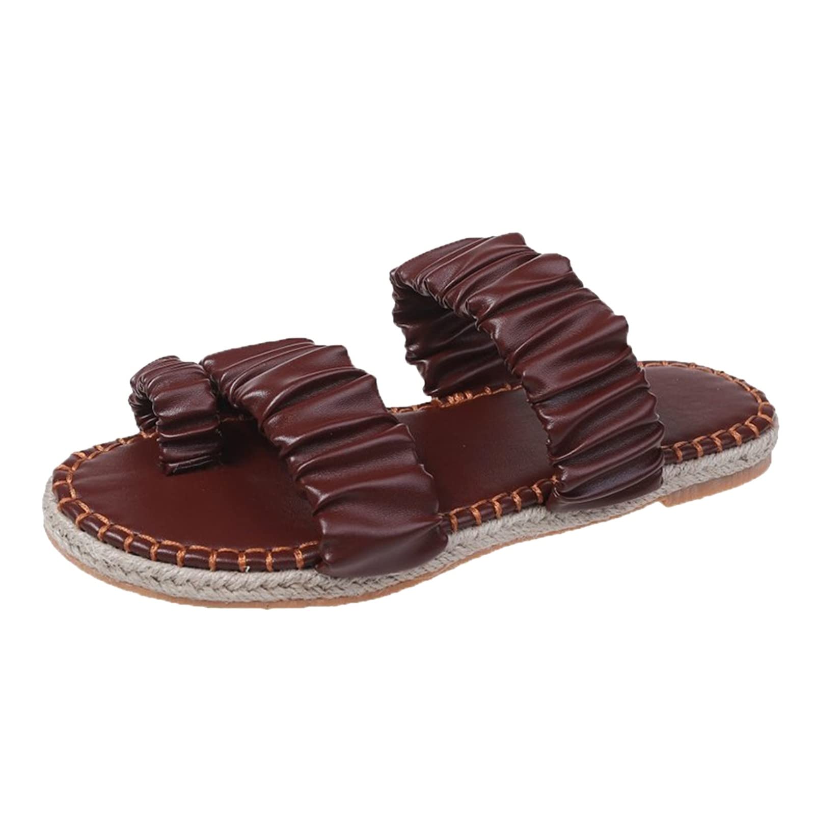 Women's Summer Slippers - Breathable Linen Sole Flat Shoes with Pleated Toe Design | Size 8.5 | Comfortable House Shoes for Women | Perfect for Indoor Lounging, Spa Days & Beach Vacations