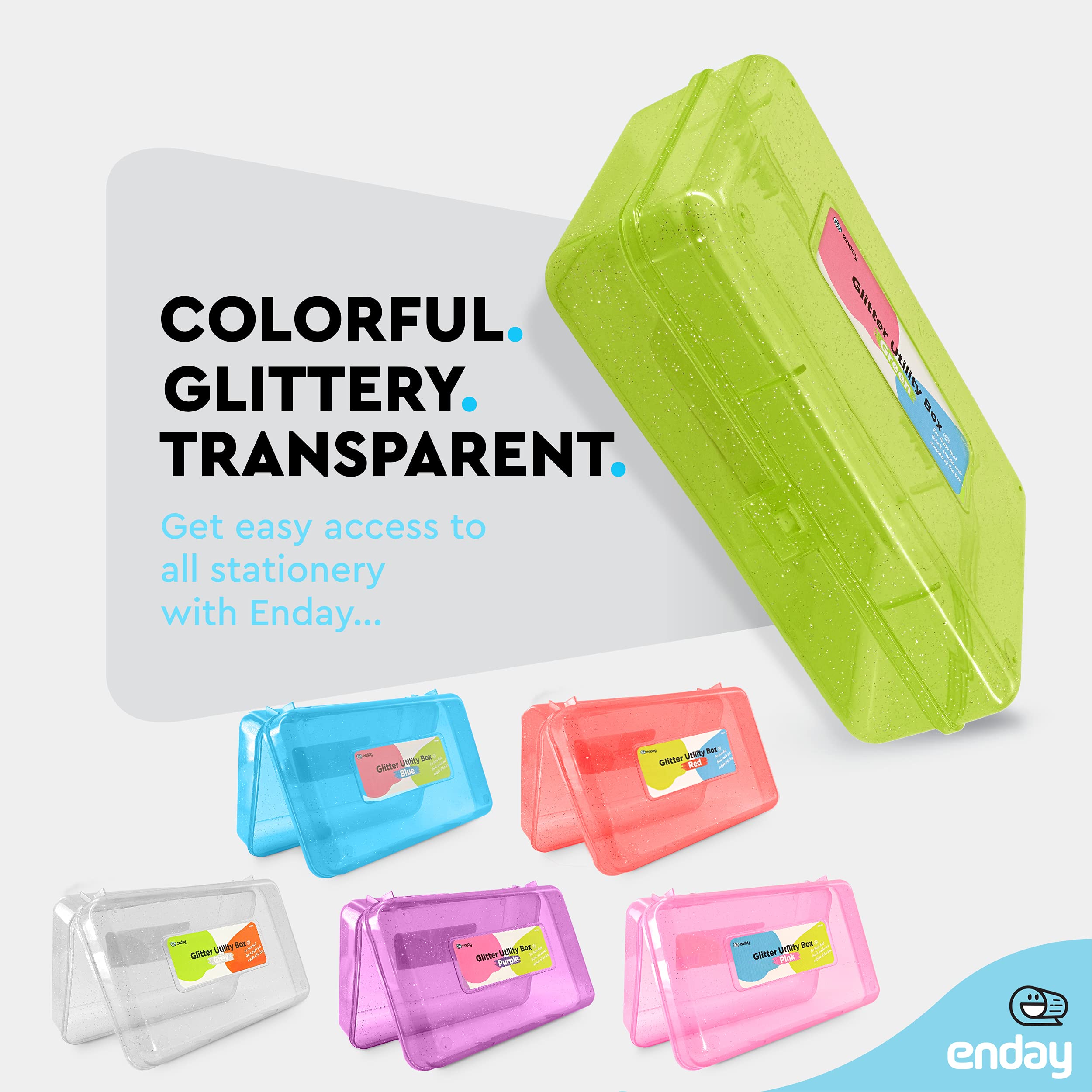 Enday Plastic Pencil Box with Snap Closure Lids - Small School & Office Supplies Organizer for Crayons, Pens & Art Tools (Green, Also Available in Glitter Pink, Purple, Blue, Red, Grey) - 24 Pack - Perfect for Classroom, Homework & Craft Storage