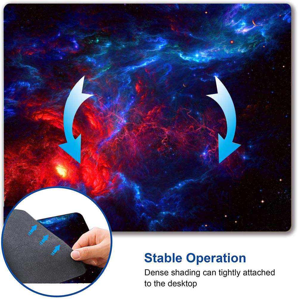 Galaxy Starry Night Mouse Pad with Red & Blue Nebula Design - Non-Slip Rubber Base, Waterproof Computer Mouse Mat for Office, Gaming & Home Use - Perfect for Men, Women & Kids (9.5