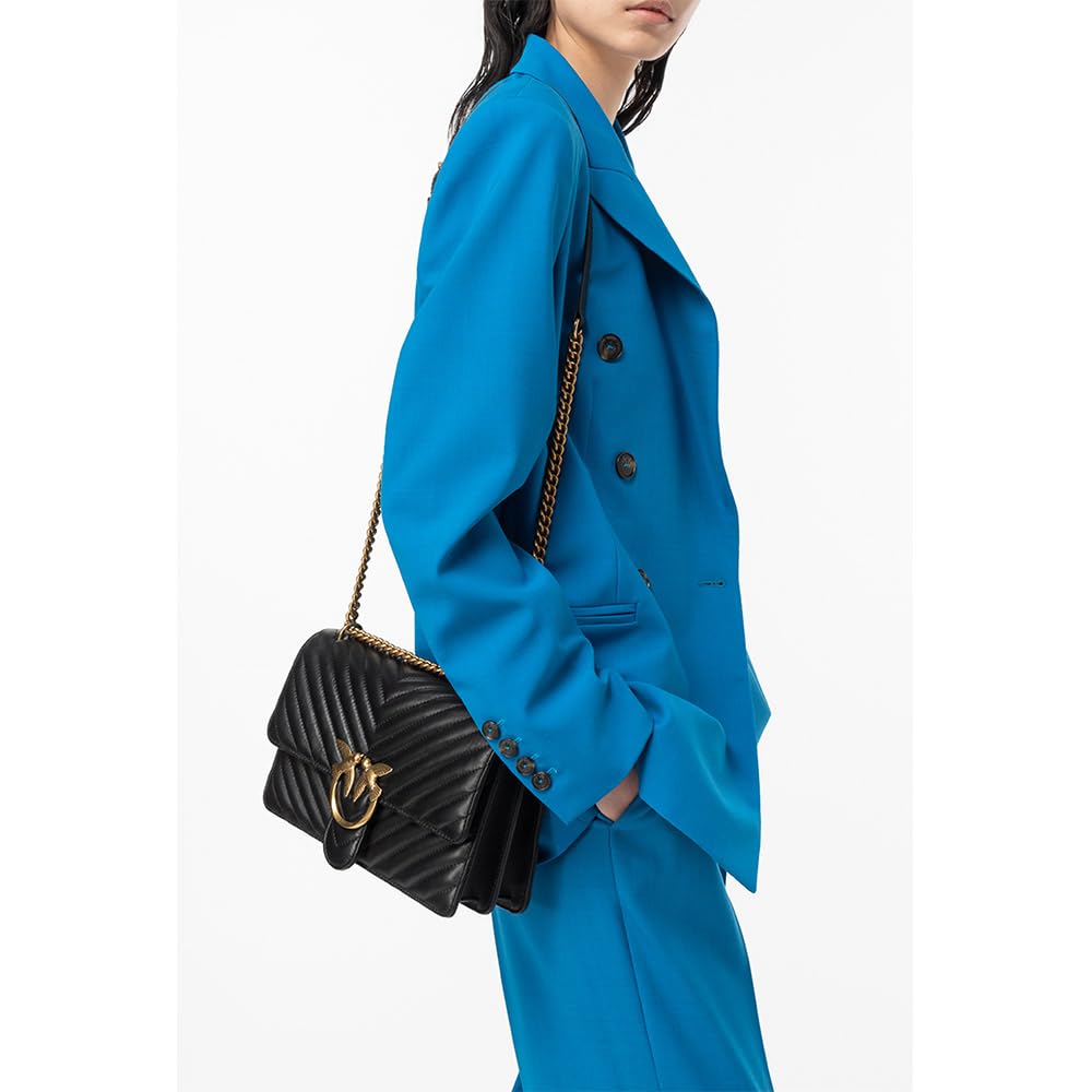 Pinko Women's Love ONE Classic DC Sheep Nappa Leather Shoulder Bag - Stylish Designer Handbag for Work, Travel & Evening Events