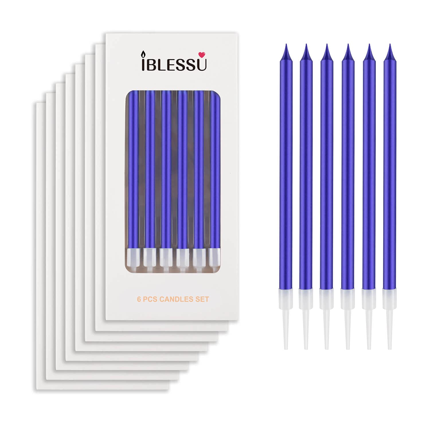IBLESSU 48pcs Thin Birthday Candles for Cakes & Cupcakes - Blue Party Decor