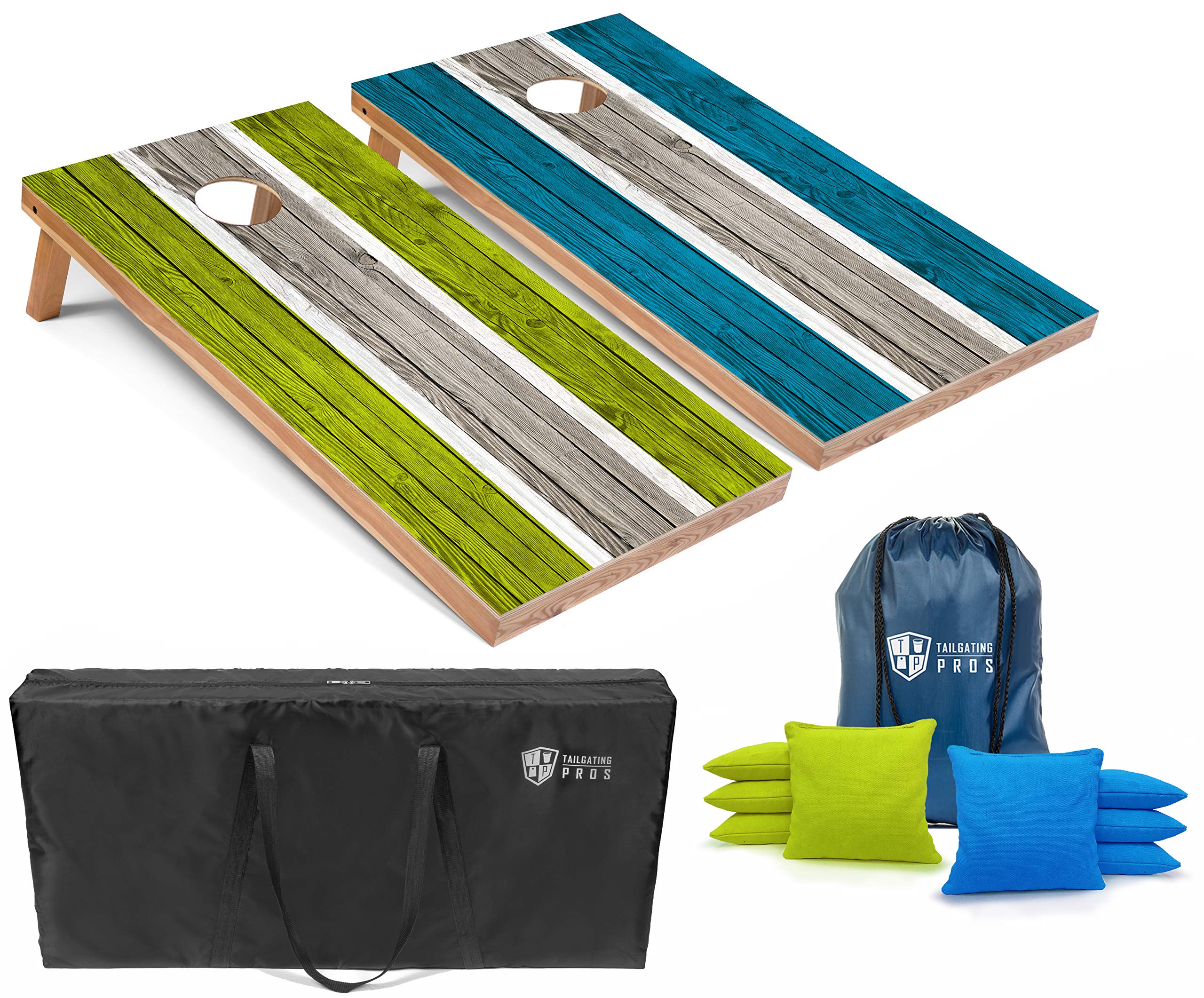Premium LED Cornhole Board Set - 4'x2' Regulation Size with Lightweight Design, Striped Boards, LED Rings, 8 Bean Bags & Carrying Case - Perfect for Tailgating, Backyard Parties, Outdoor Games & Nighttime Fun