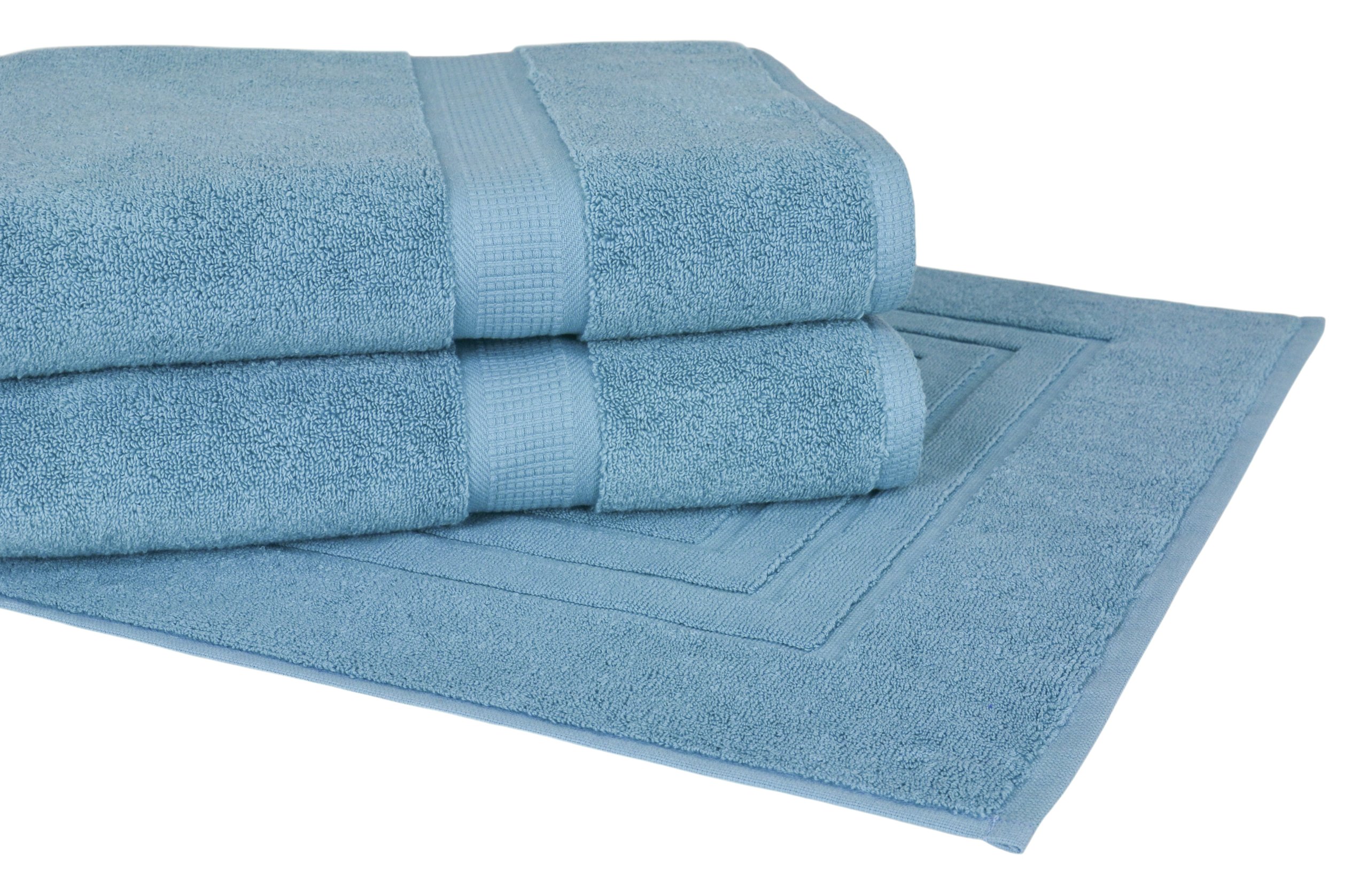 Premium 100% Zero-Twist Pima Cotton Bath Towel Set - Soft & Absorbent 3-Piece Teal Towel & Mat Combo | Homestead Textiles Growers Collection | Perfect for Spa, Bathroom & Luxury Home Decor