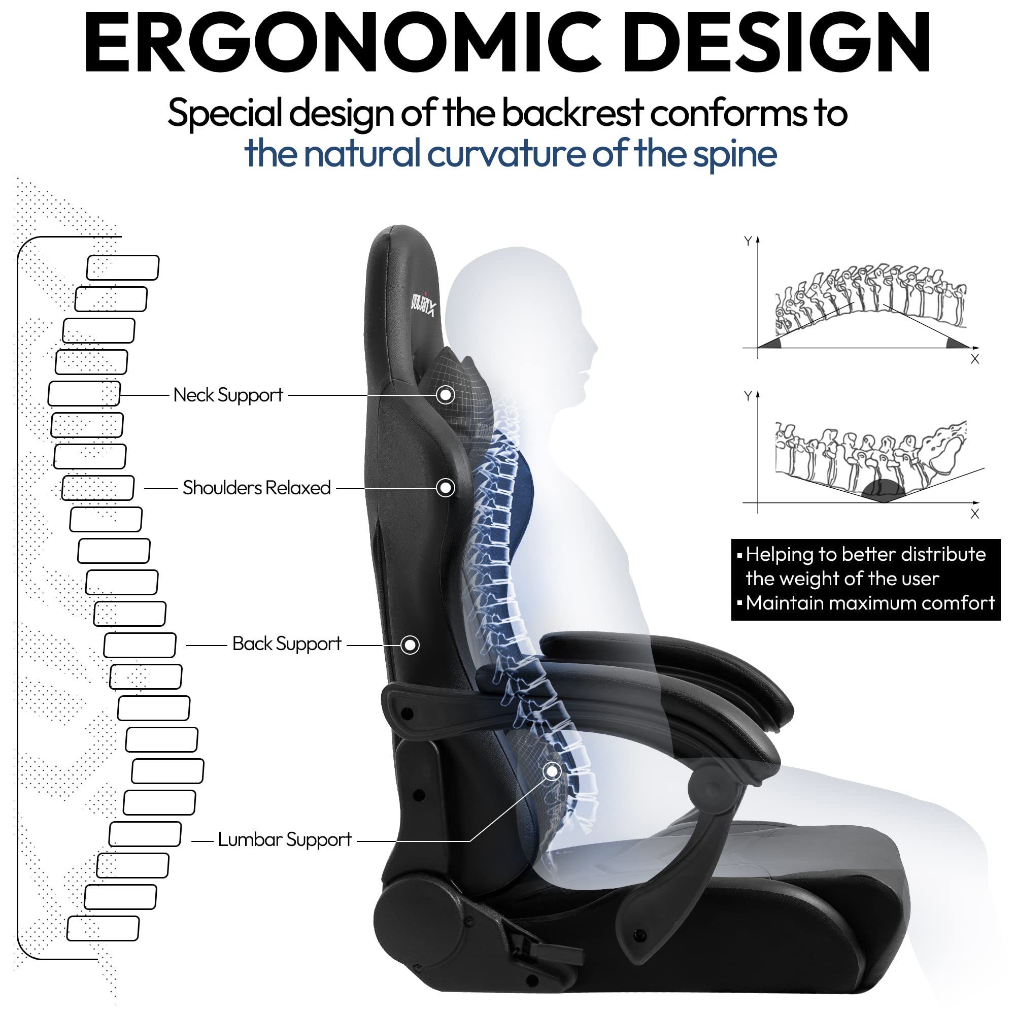 Dowinx Ergonomic Gaming Chair with Massage Lumbar Support & Footrest - Racing Style PU Leather Office Computer Chair for Esports Gamers (Black) | Perfect for Gaming Setup, Home Office & Streaming Studio