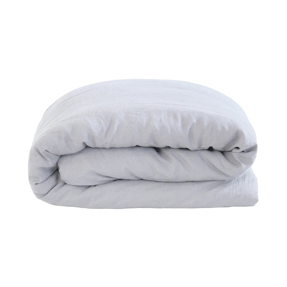 Premium French Linen Quilt Cover Set by Bambury - Silver Grey Luxury Bedding for Master Bedroom & Guest Room - Breathable & Soft All-Season Comfort