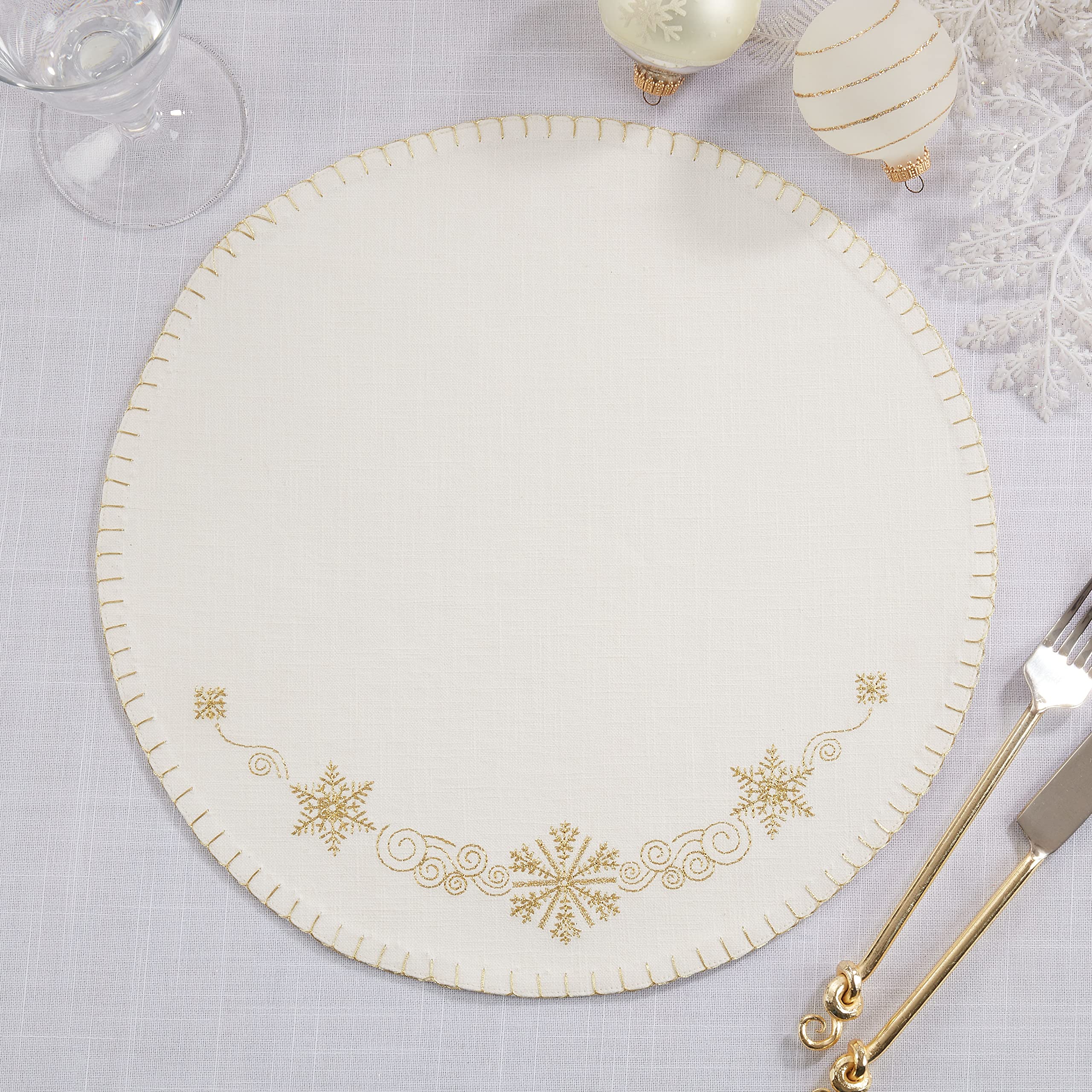 Embroidered Snowflakes Placemats Set of 4 - Holiday Table Decor for Christmas Dinner, Winter Party & Seasonal Home Decor