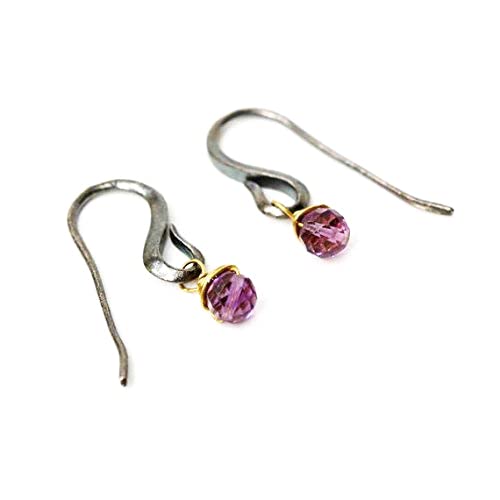 Handmade Amethyst Faceted Bead Earrings with Oxidized Sterling Silver Hooks | Elegant Purple Gemstone Jewelry for Women | Perfect for Weddings, Parties & Everyday Wear