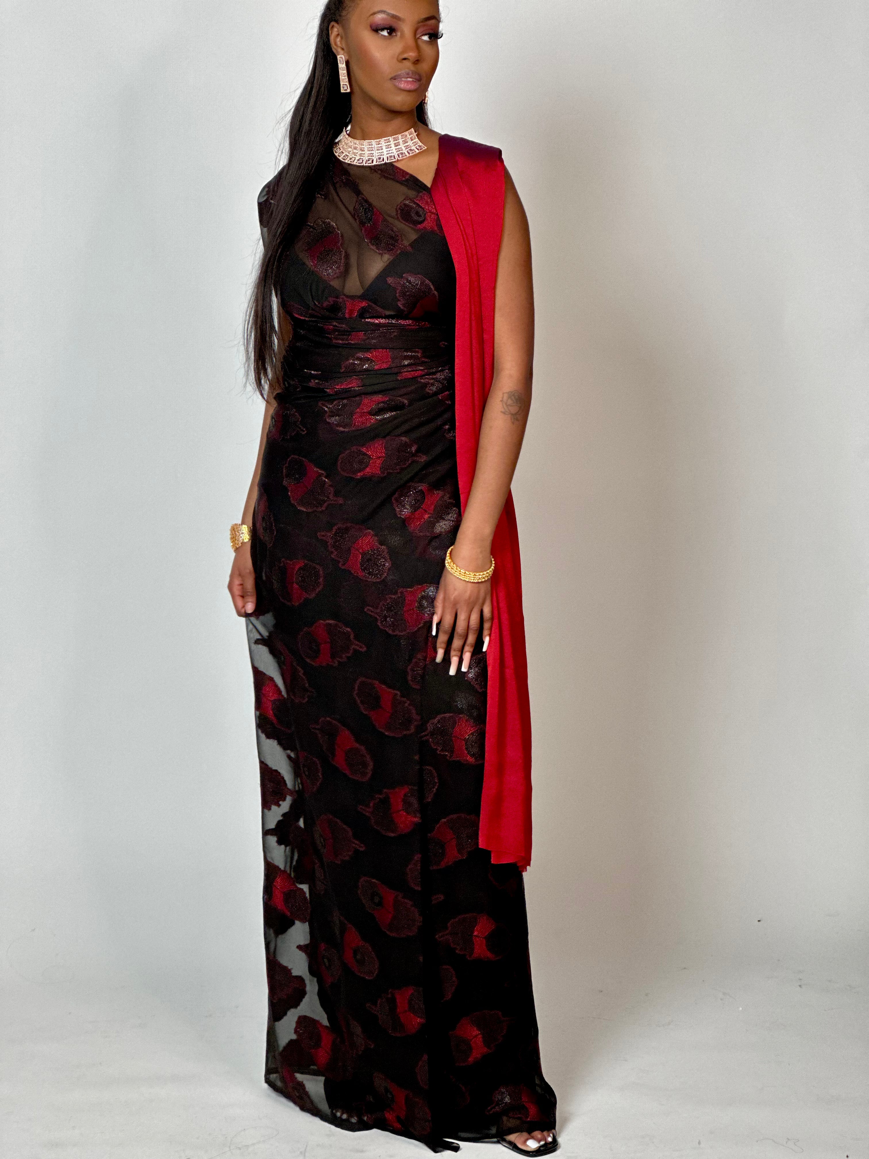 Stylish Black and Red Somali Dirac/Guuntino - Traditional African Dress for Women, Perfect for Weddings, Parties & Cultural Events