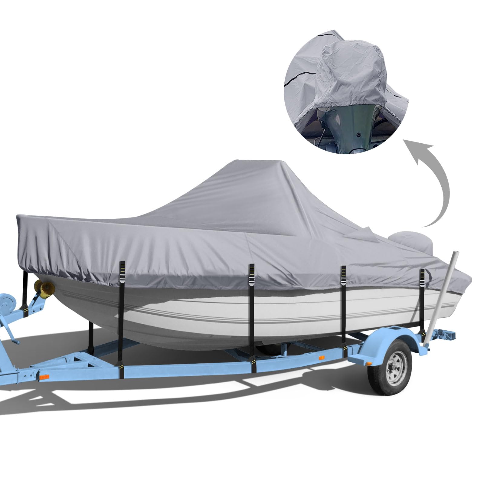 Heavy Duty 900D Waterproof Center Console Boat Cover for 20-22 FT Boats with Motor Cover & Adjustable Windproof Buckles - Gray - Perfect for Marine Protection and Outdoor Storage