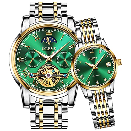 Green Couple Moon Phase Watches Set