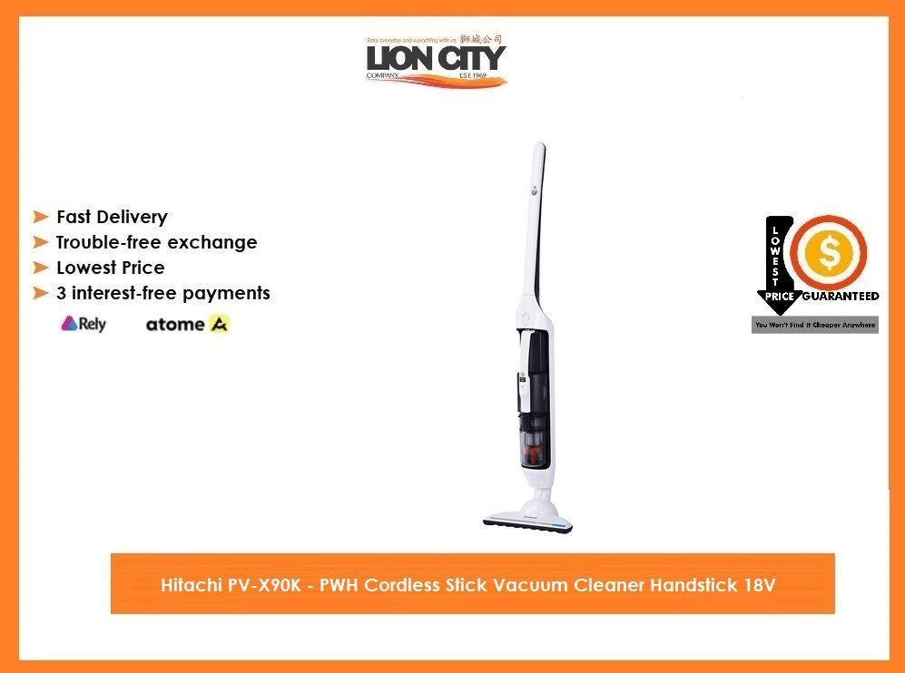 Hitachi PV X90K 18V Cordless Stick Vacuum Cleaner - Lightweight Handstick Vacuum with Powerful Suction for Hardwood Floors & Carpets | Perfect for Home, Office & Pet Hair Cleaning