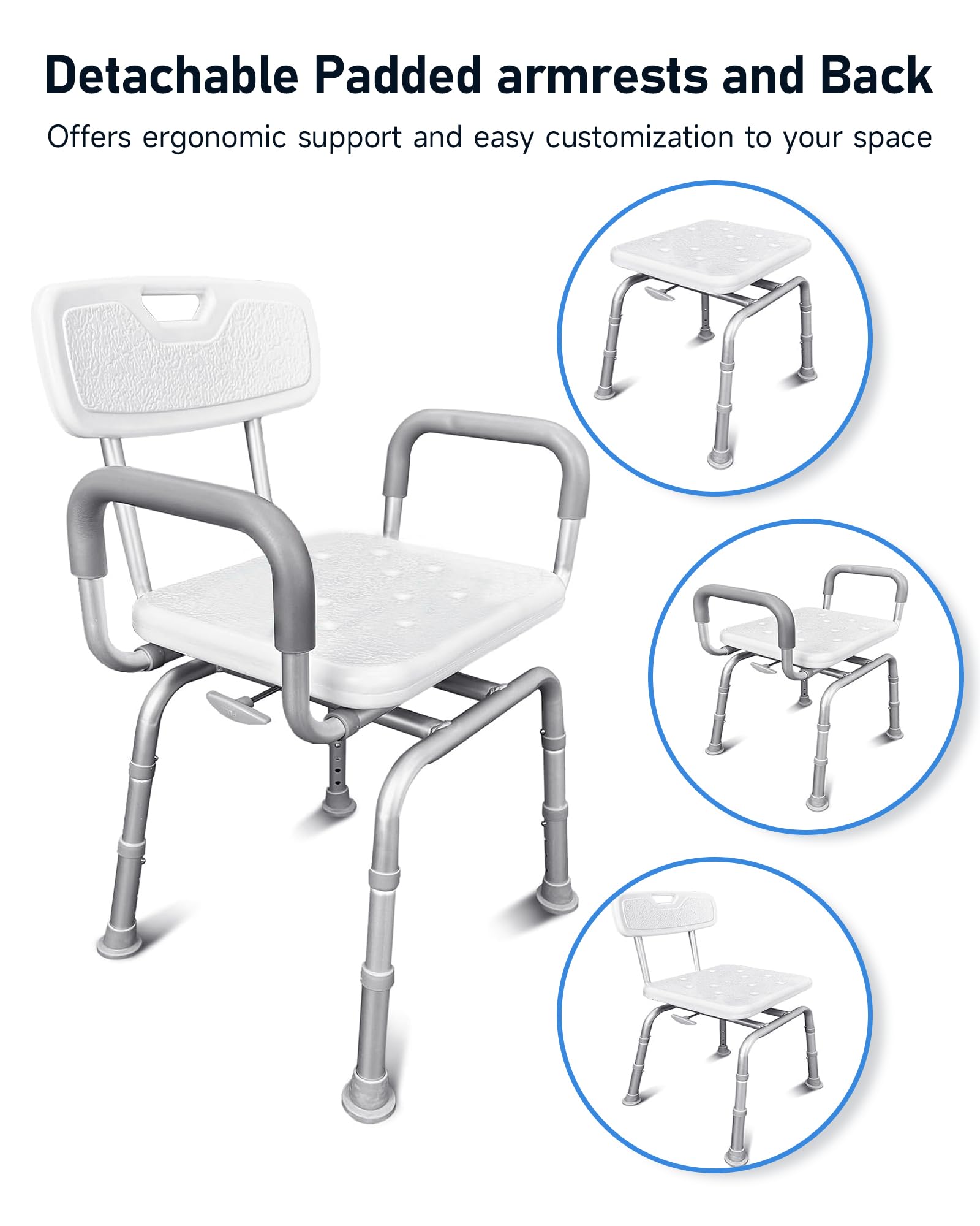 **Swivel Shower Chair with Arms & Back – Adjustable Height Bath Seat for Seniors & Disabled – Heavy Duty 450LB Capacity – Non-Slip Shower Stool for Elderly & Adults – Ideal for Bathroom Safety & Mobility Assistance**    *(Use Cases: Perfect for elderly care, post-surgery recovery, disability support, and safe bathing at home.)*