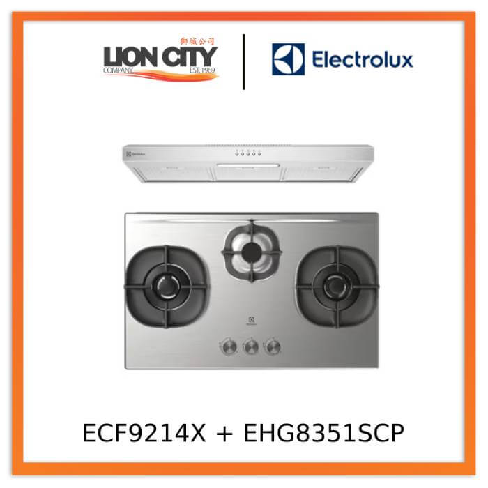 Electrolux ECF9214X 90cm UltimateTaste 300 Fixed Extractor Hood & EHG8351SCP 82cm UltimateTaste 500 Built-In Gas Hob with 3 Cooking Zones - Premium Kitchen Appliances for Modern Home Cooking