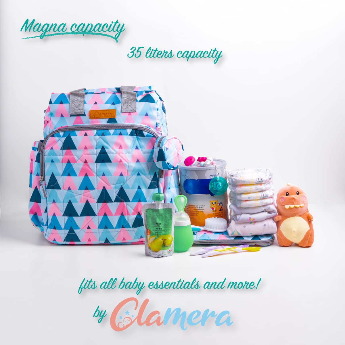 Clamera 5-in-1 Diaper Bag Backpack for Travel - Large Baby Bag with Changing Pad, Insulated Bottle Pockets & Stroller Straps | Perfect for Moms, Dads & Daycare Use