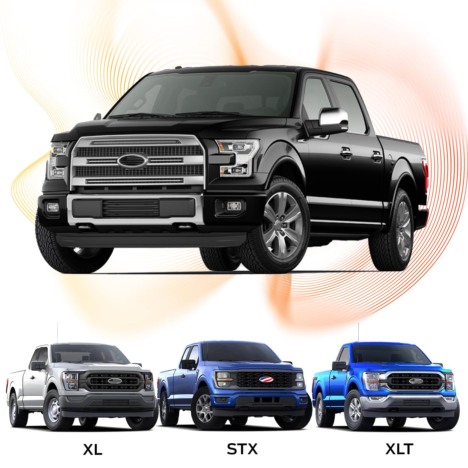 Ford F150 F250 F350 Black American Flag 9-Inch Front Grill & Tailgate Emblem - Aluminum Oval Overlay Decal Badge for Ford Trucks - Perfect for Off-Roading, Truck Shows & Patriotic Display
