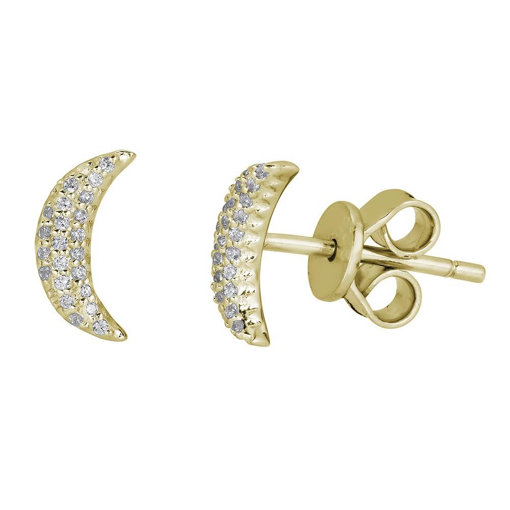 14KT Gold 0.10 CTW Diamond Pavé Moon Stud Earrings for Women - Elegant Celestial Jewelry for Date Night & Special Occasions