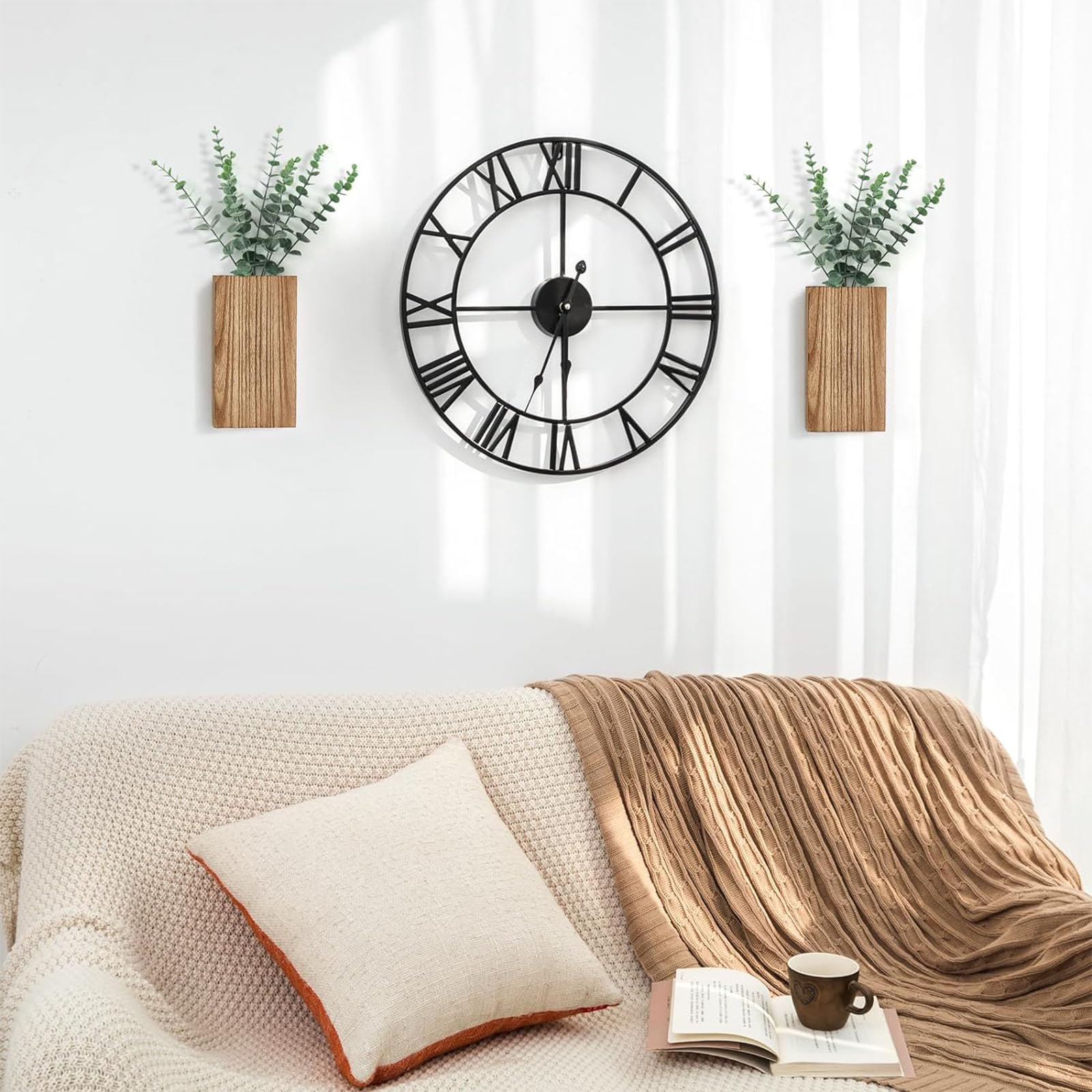 2PCS Wood Wall Planter - Hanging Planter for Dried Flowers & Artificial Plants - Modern Farmhouse Wooden Pocket Vase - Home & Office Wall Decor - Perfect for Living Room, Bedroom, Kitchen, and Outdoor Spaces