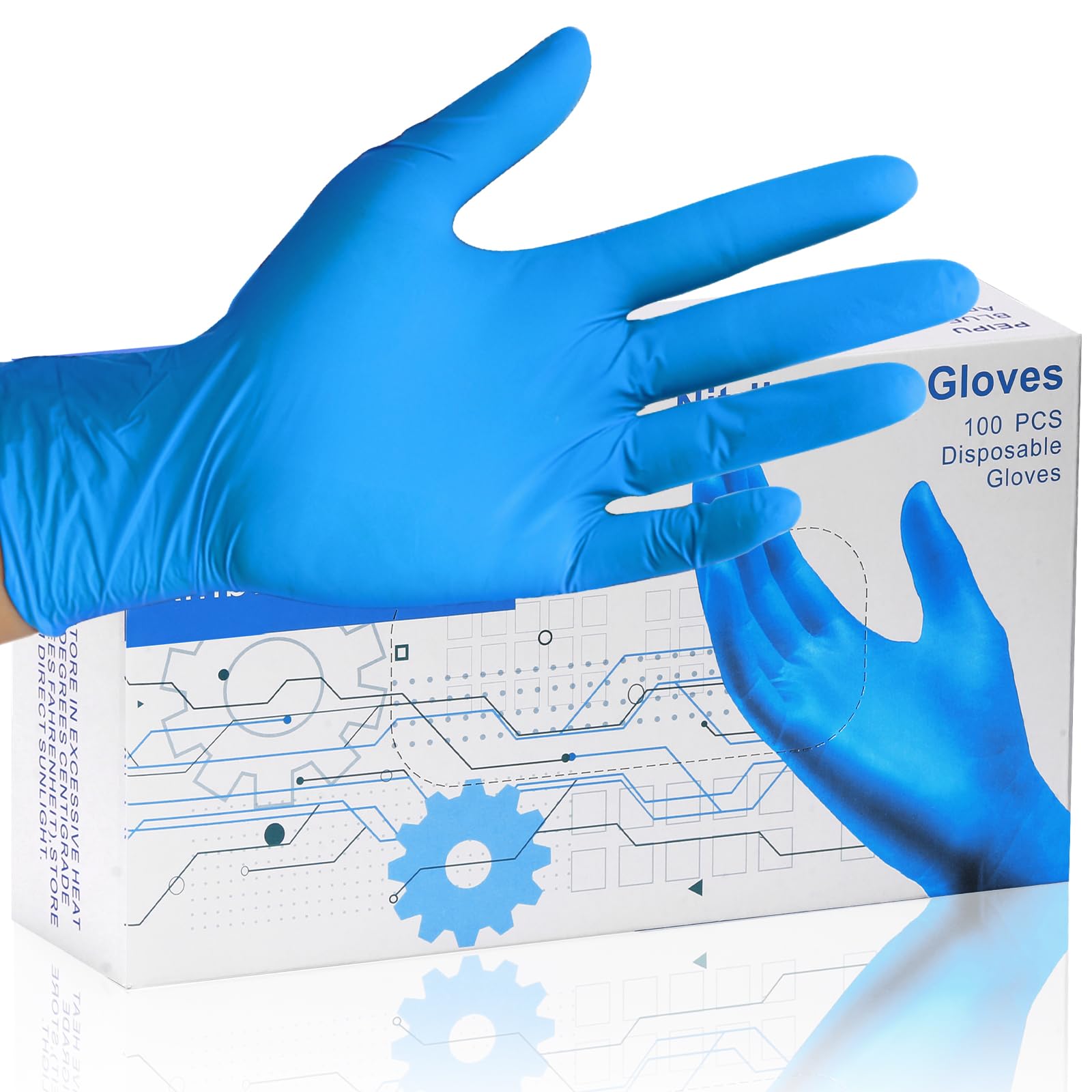PEIPU Nitrile Disposable Gloves - Powder Free, Latex Free, 100 PCS - Heavy Duty Cleaning, Food Handling, Medical Exam, Salon & Tattoo Use - Ideal for Healthcare, Kitchen & Industrial Work
