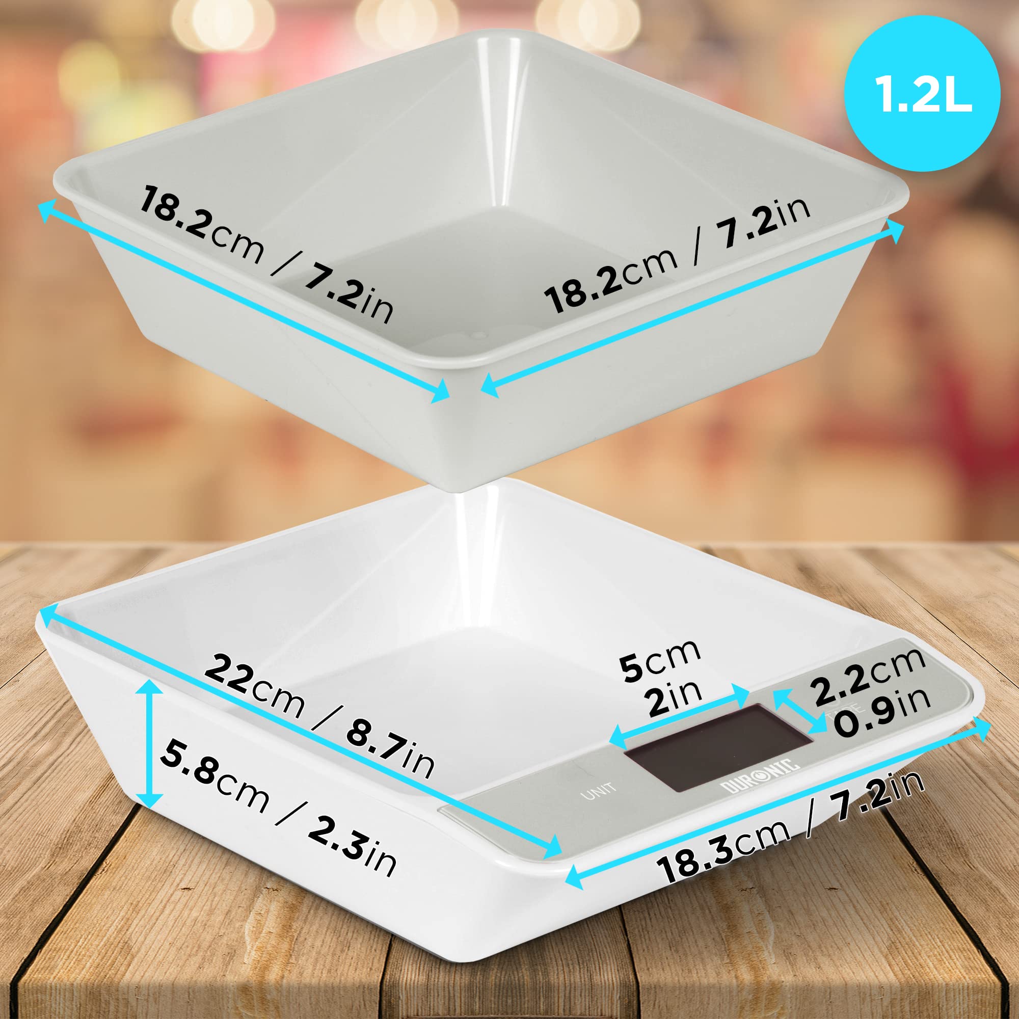 Duronic KS100 GY Digital Kitchen Scale with Bowl - Precise Electronic Food Scale for Cooking, Baking & Pet Food - Grey Baking Scale with Tare Function & LCD Display - Perfect for Meal Prep, Portion Control and Home Baking