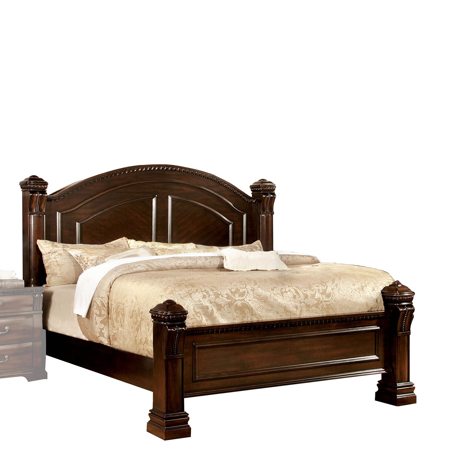 Benjara Solid Wood Queen Size Bed Frame with Carved Headboard - Brown Finish - Elegant Bedroom Furniture for Master Suite or Guest Room