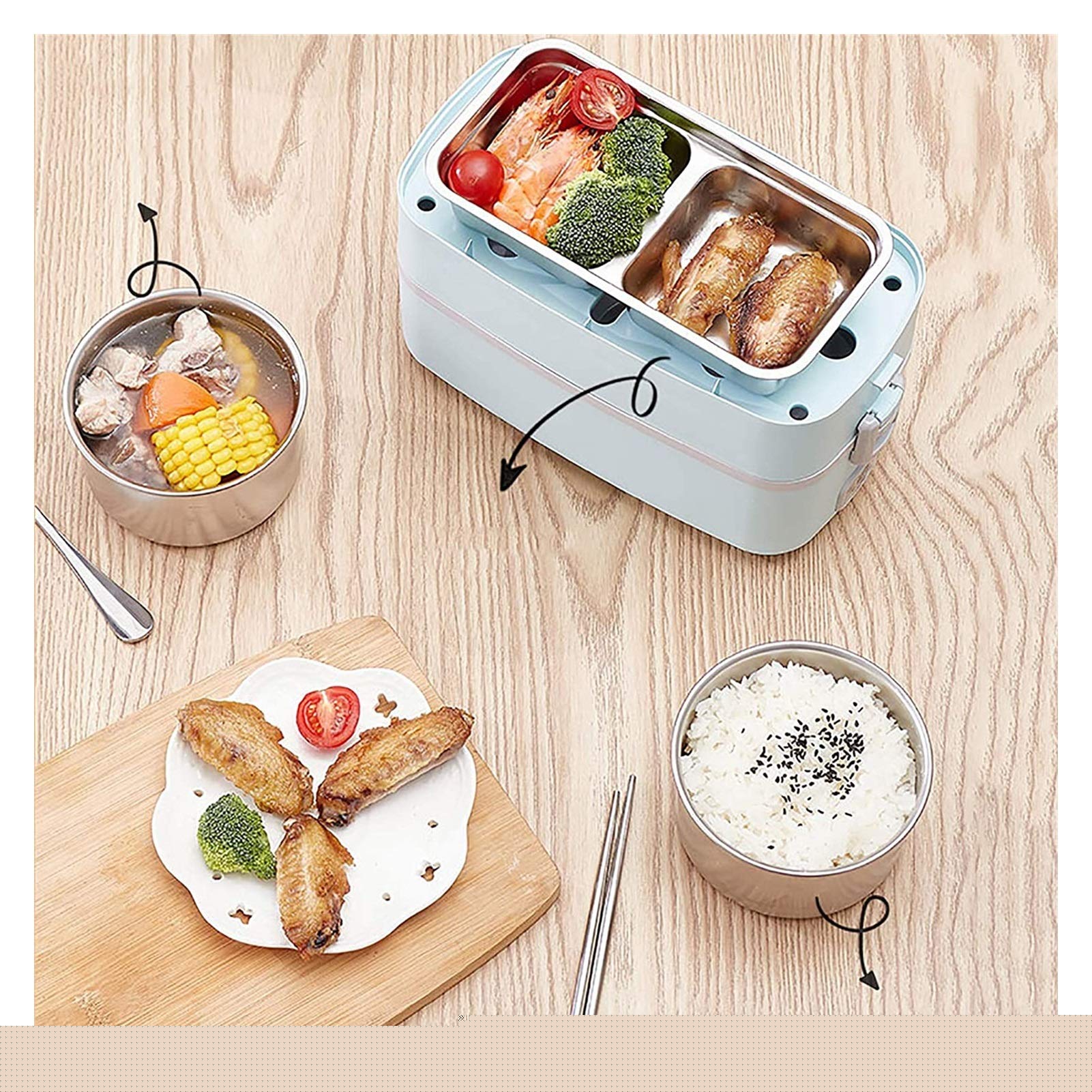 Portable Electric Lunch Box - Stainless Steel Food Warmer & Heater | 2-in-1 Insulated Lunch Container for Office, Travel & Home Use | Bento Box for Hot Meals On The Go (Size B)