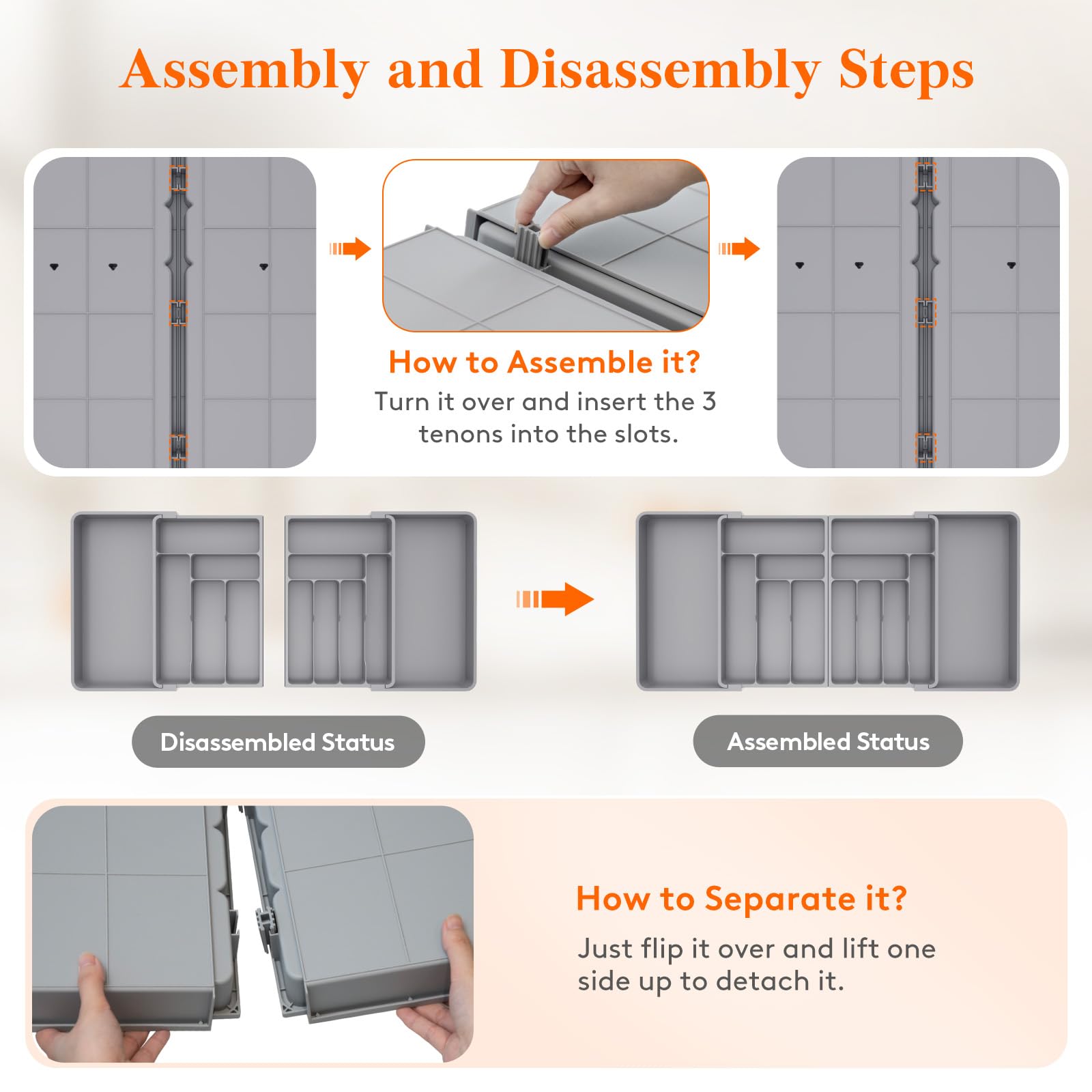 Lifewit Expandable Silverware Drawer Organizer (21-36 Inches) – BPA-Free Plastic Utensil Tray for Kitchen, Adjustable Flatware & Cutlery Holder for Spoons, Forks, Knives – Gray | Perfect for Kitchen Drawer Organization & Utensil Storage