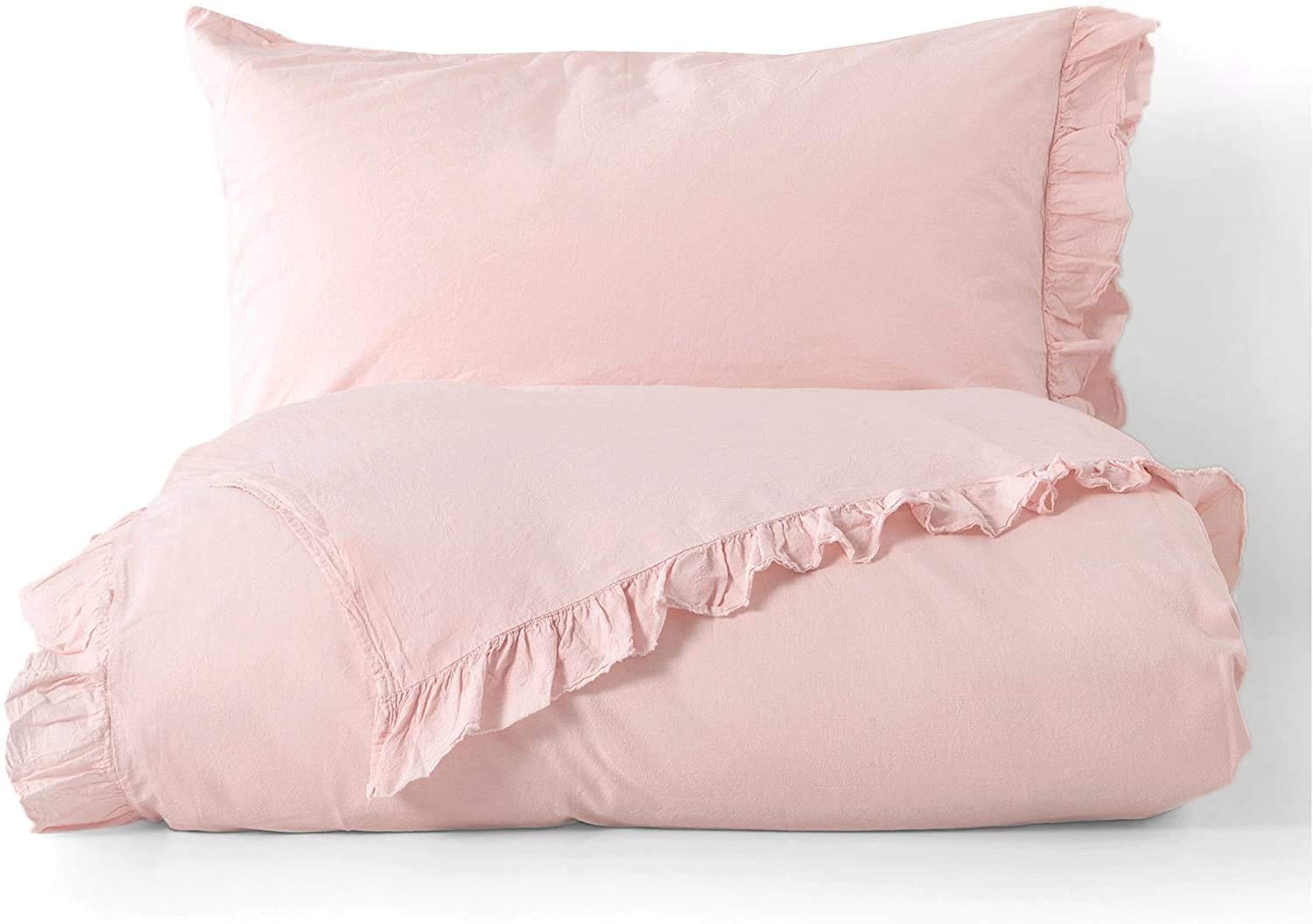 Shabby Chic Ruffled 3-Piece Cotton Sheet Set - 100% French Country Style Bedding with Frilled Edges (Rose Pink, Twin XL) for Cozy Cottage & Farmhouse Bedrooms