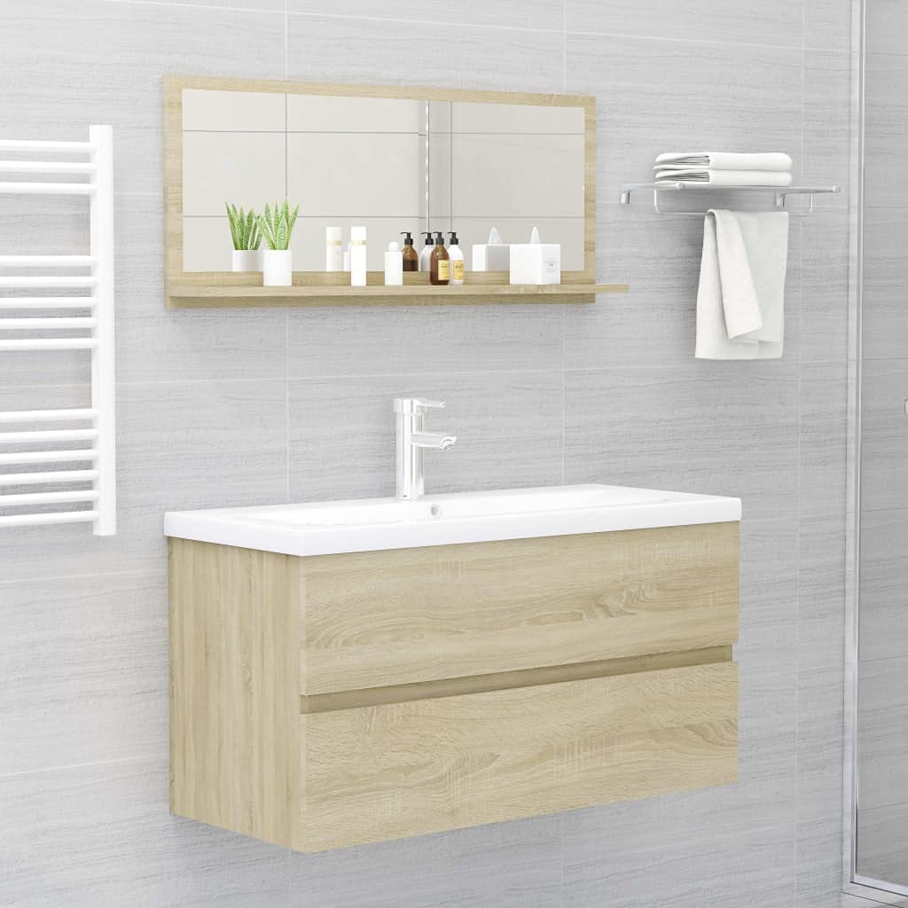 Modern Bathroom Vanity Set with Mirror - Sonoma Oak, Easy to Assemble for Home Decor