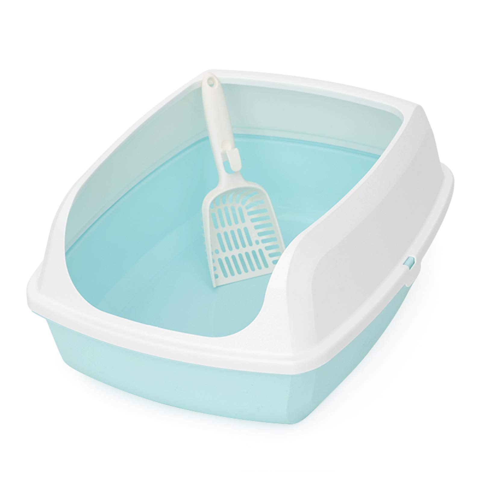 GGBOY Open Top Cat Litter Box - Large Rimmed High Sides PP Plastic Kitty Litter Tray with Scoop, Easy to Disassemble & Clean - Ideal for Multiple Cats & Small Spaces
