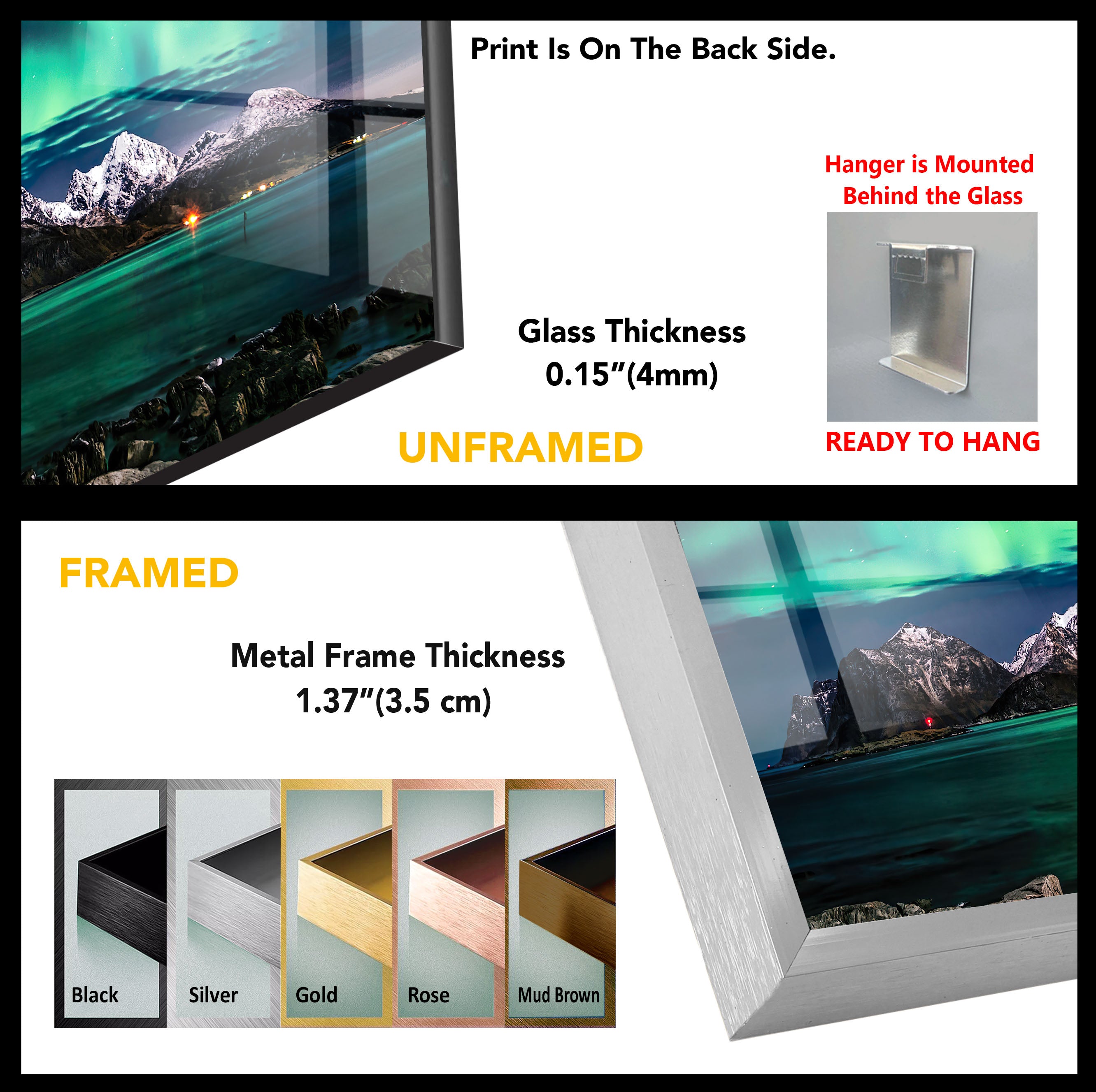 Northern Lights Over Arctic Mountains - Stunning Aurora Borealis Landscape Glass Wall Art Print for Living Room & Bedroom Decor