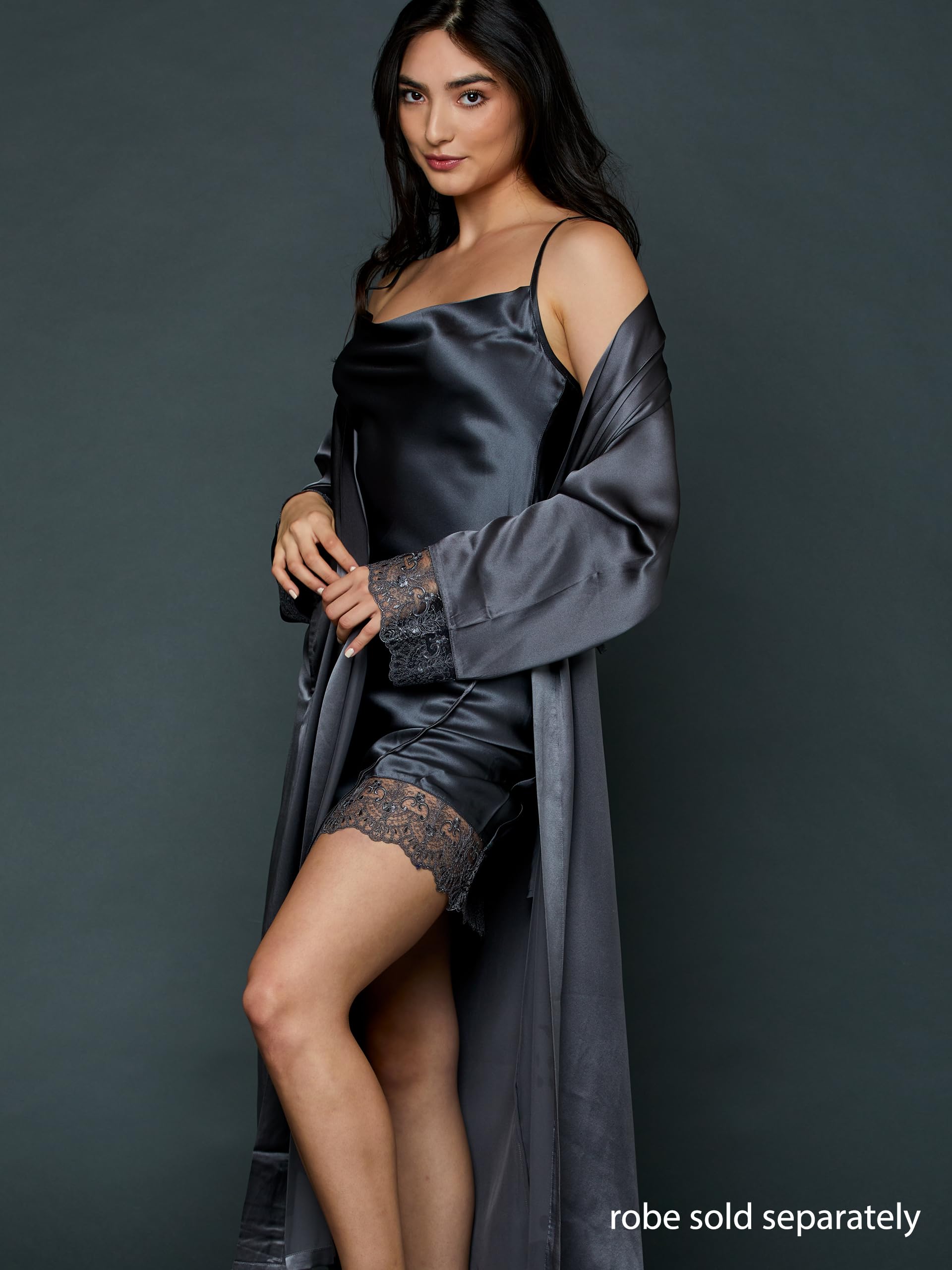 Women's Silk Chemise Nightgown - Embroidered Lace Camisole Sleepwear | Camille Collection Luxury Lingerie Set with Gift Box | Perfect for Valentine's Day, Anniversary & Honeymoon