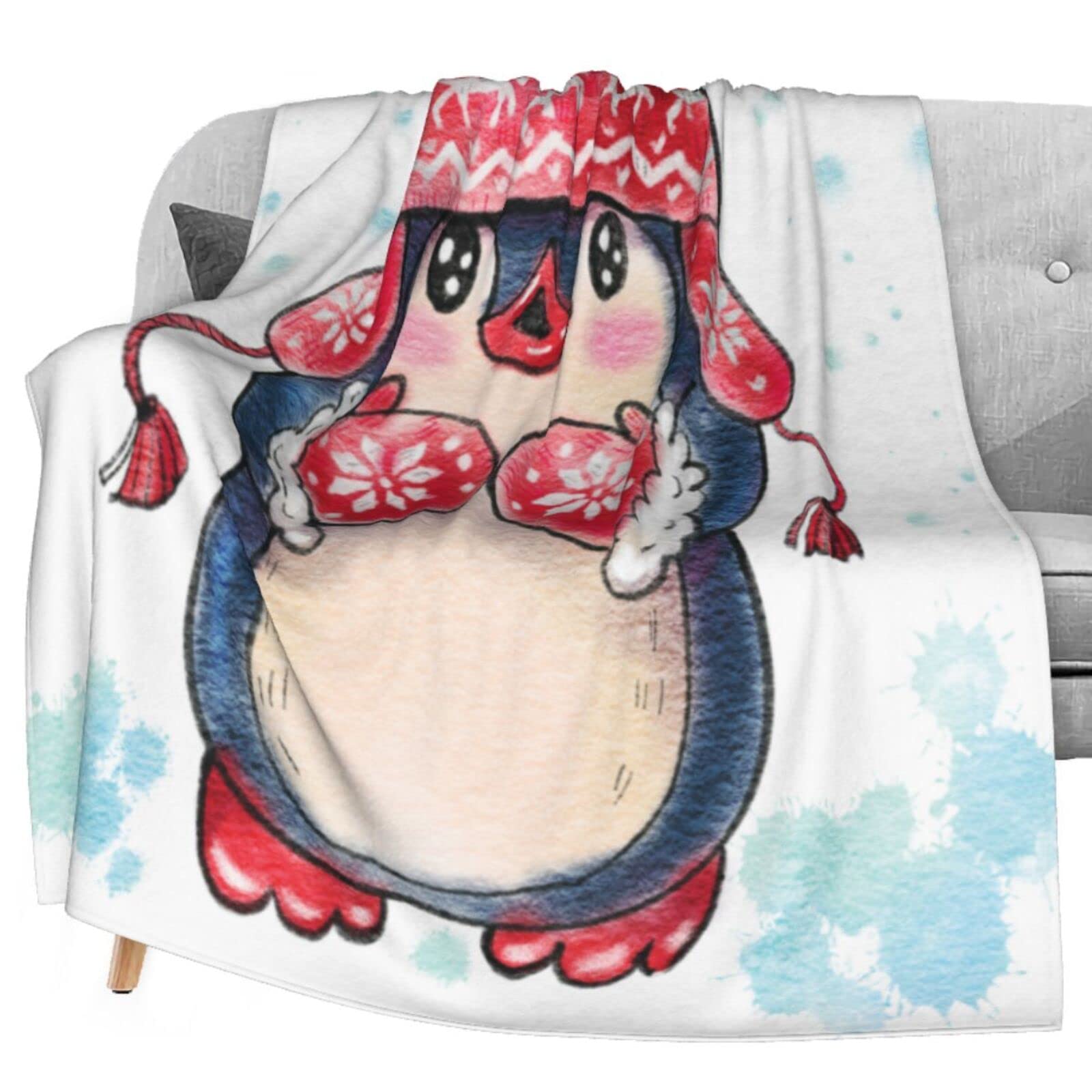 Soft Penguin & Deer Flannel Fleece Blanket 40x50 Inches - Lightweight Winter Throw for Couch, Bed, Sofa - Perfect for Travel, Camping, Gifts - Cozy Christmas Blanket for Kids & Adults
