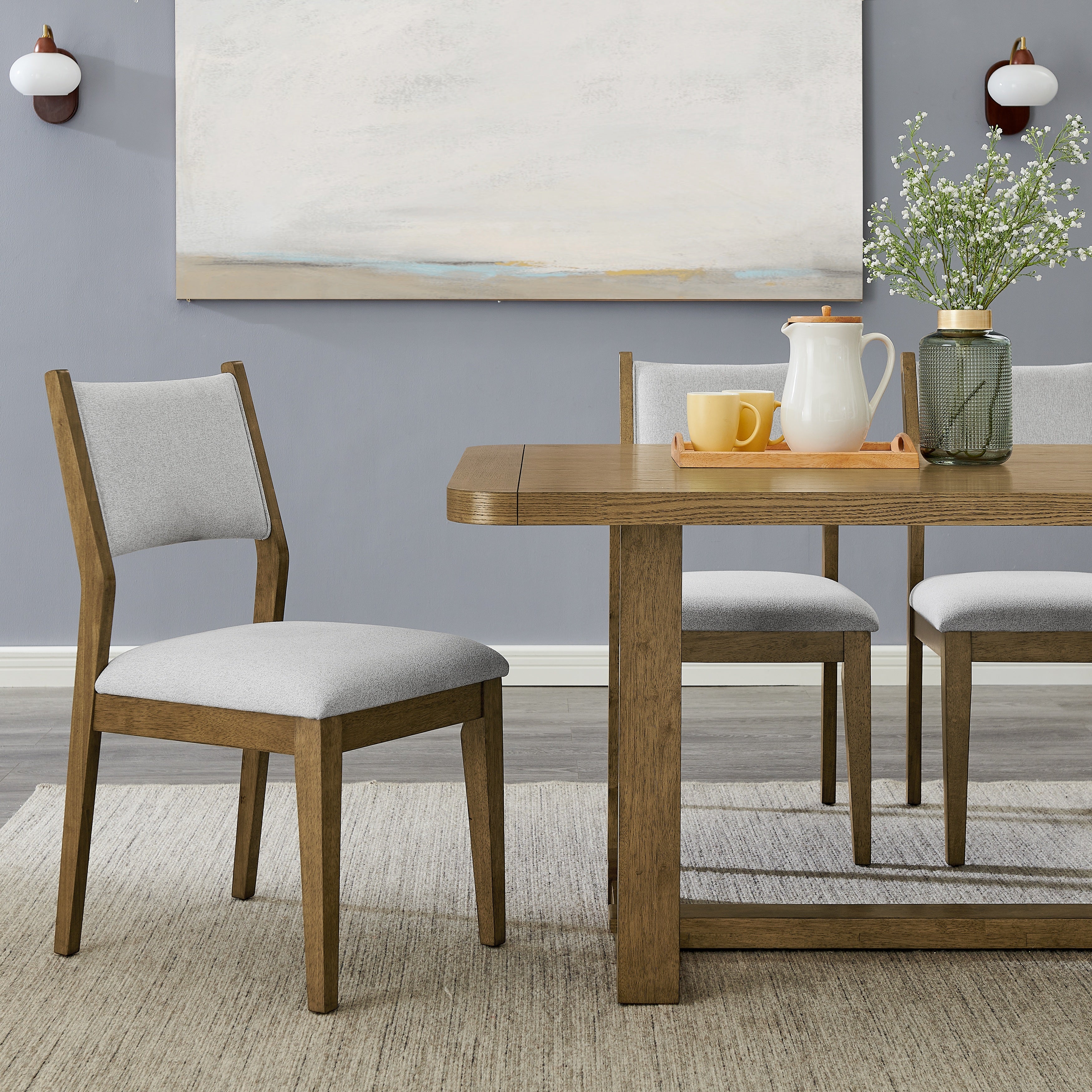 Roundhill Furniture Parker Upholstered Dining Chairs Set of 2 - Light Oak & Gray Fabric - Modern Kitchen & Dining Room Seating for Home & Restaurant