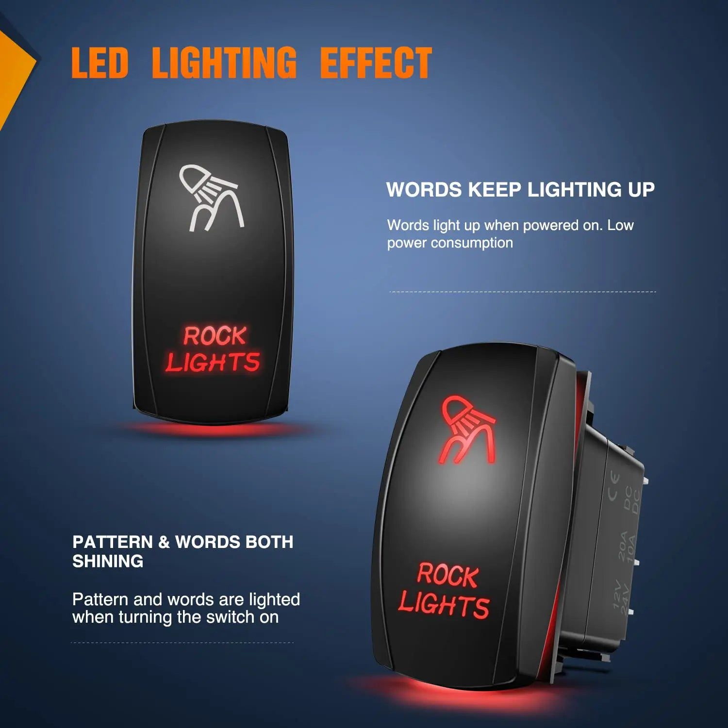 5Pin Laser On/Off Rock Lights Rocker Switch - Red LED Illuminated Toggle for Off-Road Vehicles, Boats & Marine, ATV, UTV, Trucks (Perfect for Night Driving & Off-Road Adventures)