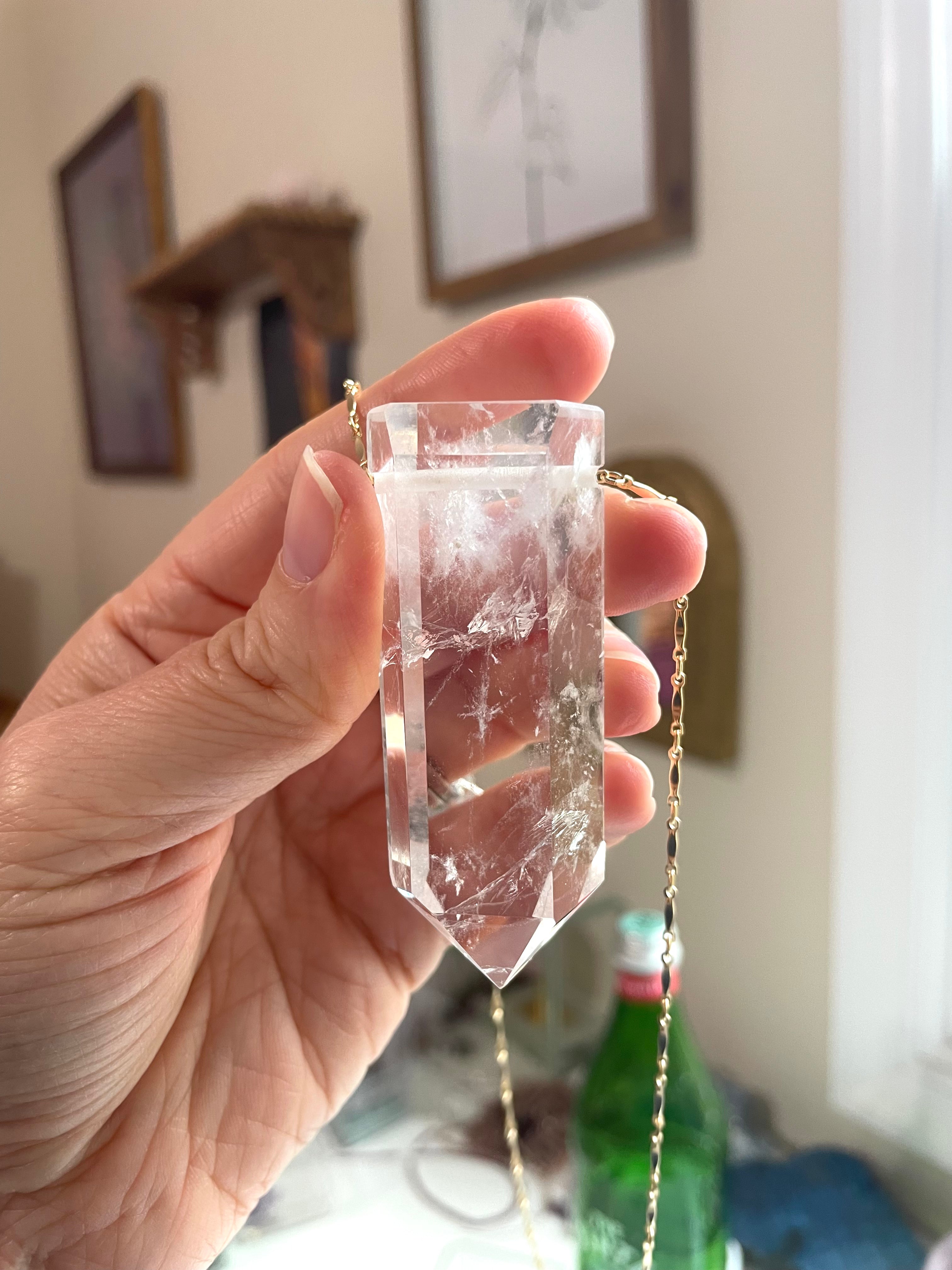Extra Large Chunky Clear Quartz Pendant Necklace - 14K Gold Filled Healing Crystal Jewelry for Meditation, Energy Cleansing & Spiritual Gifts