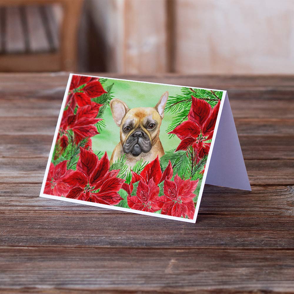French Bulldog Poinsettas Blank Greeting Cards & Envelopes - Pack of 8 A7 Size 5x7 Whimsical Note Cards | Perfect for Christmas, Holidays, Thank You Notes & Special Occasions