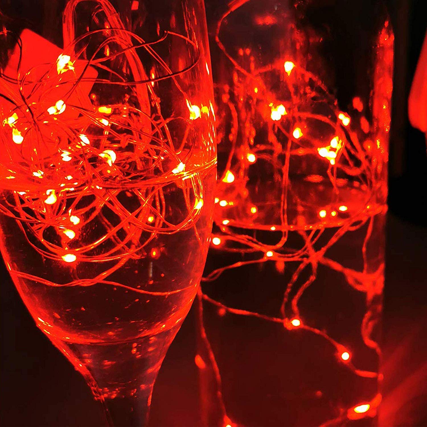 24 Pack Fairy Lights Battery Operated - 6.6ft 20 LED Mini String Lights with Silver Wire | Starry Decorative Lights for DIY, Wedding, Party, Festival, Halloween & Christmas Decorations | Perfect for Bedroom, Garden, Patio and Holiday Displays (Red)