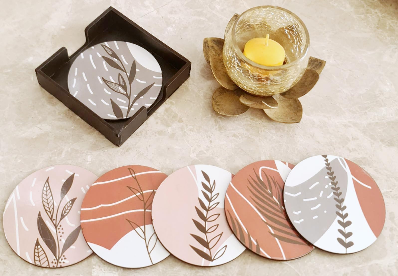 My Creative Hut Set of 6 Tea Coasters with Stand - Beautiful Jungle Design for Tea Cups, Coffee Mugs & Glasses - Perfect for Home Decor, Office Use & Diwali Gifting - Waterproof & Heat Resistant