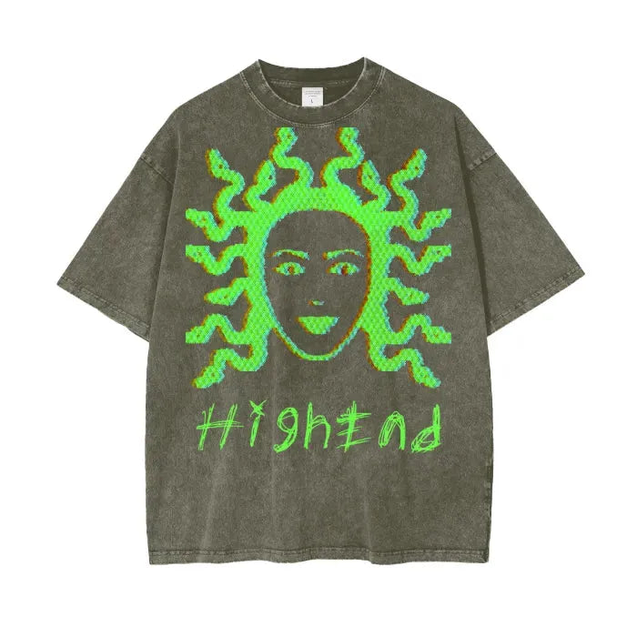 Premium Medusa Print Acid Wash Oversized T-Shirt - 250 GSM Heavyweight Cotton | Streetwear, Casual Outfit & Gothic Fashion