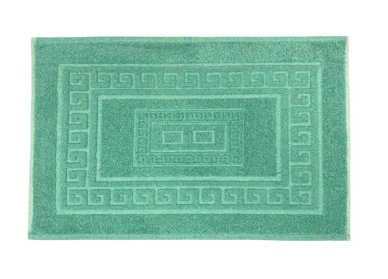 Turin Plain Color Shower Bath Mat - Super Absorbent Short Pile Cotton Bathroom Rug with Greek Design, 45 x 60 cm, Green - Perfect for Bathroom, Spa & Hotel Use