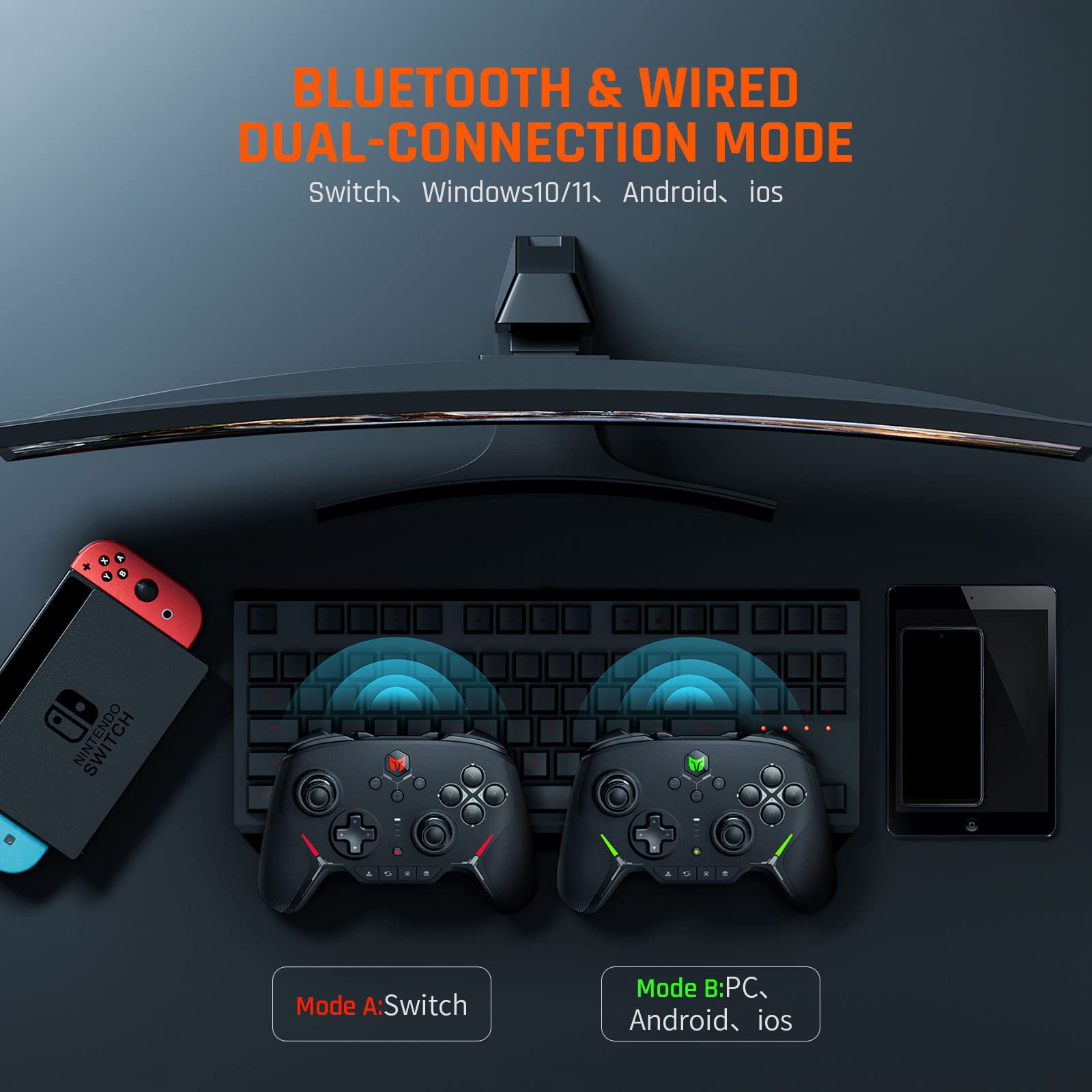 Wireless PC Gaming Controller with Custom Buttons, 6-Axis Gyro, Dual Shock, Macro & Turbo - Bluetooth Gamepad for Windows 10, Android, iOS, PC - Perfect for FPS, RPG & Racing Games