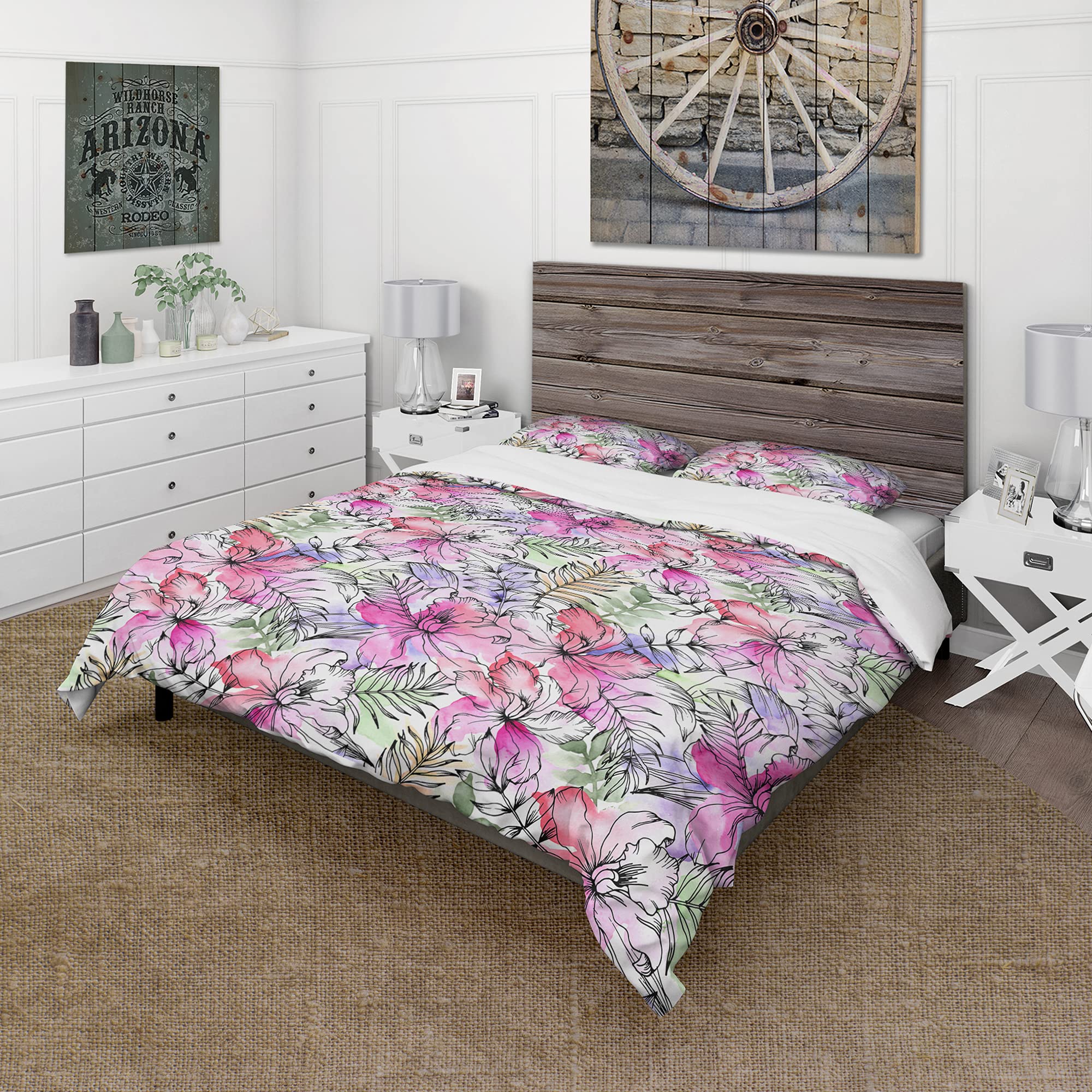 Tropical Flowers Floral Duvet Cover Set - Queen Size Bedding with Vibrant Botanical Print - Perfect for Beach House Decor & Boho Chic Bedroom Style
