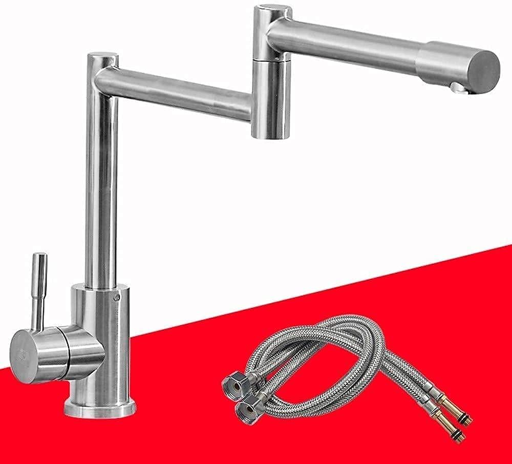 Modern Single Lever Kitchen Sink Faucet - 304 Stainless Steel Folding Rotatable Monoblock Mixer Tap with Hot & Cold Water Outlet - Perfect for Small Kitchens, RVs & Apartments