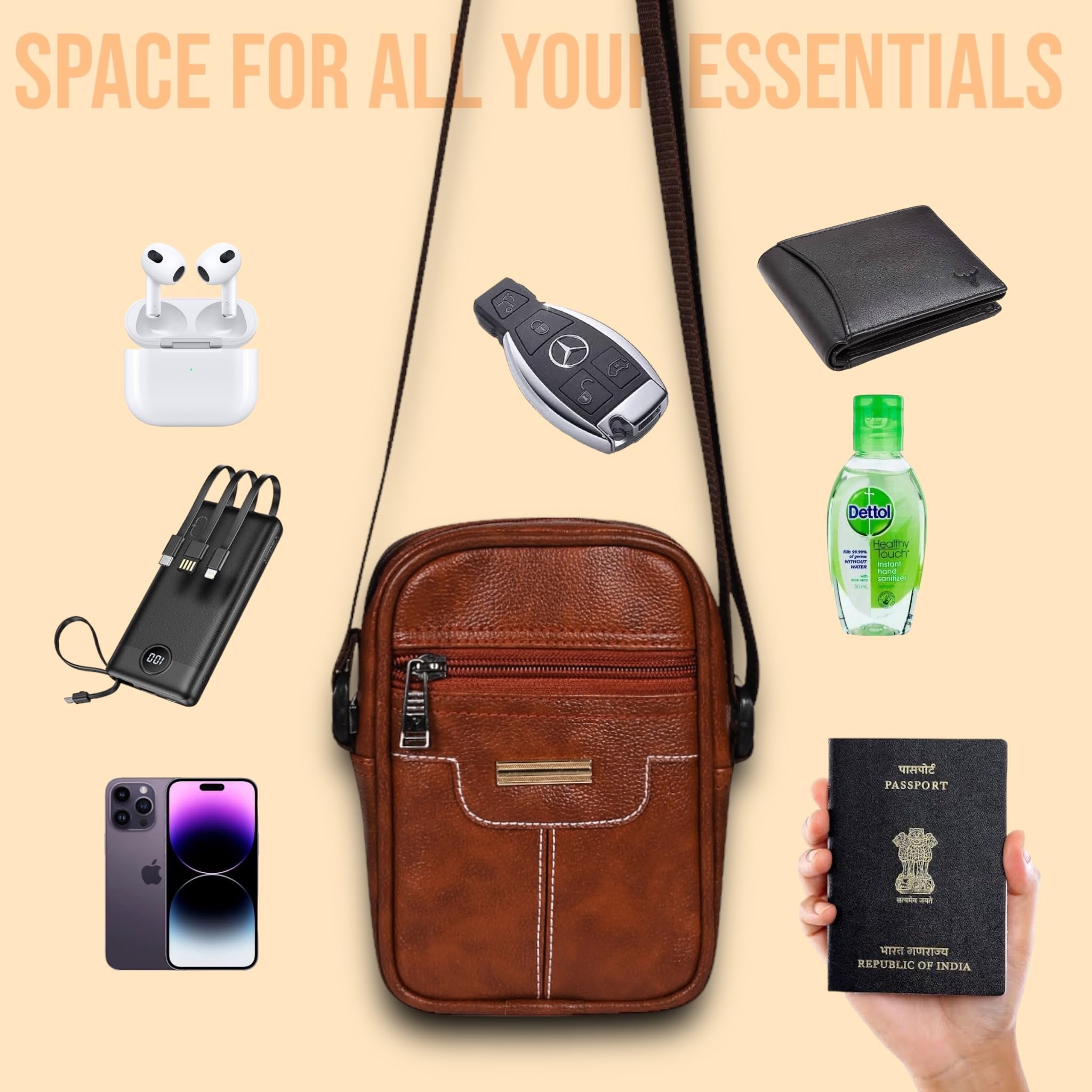 Premium Milan Leather Sling Bag for Men & Women - Small Crossbody Chest Bag with Mobile Pocket | Passport & Document Organizer | Ideal for Travel, Work & Corporate Gifts
